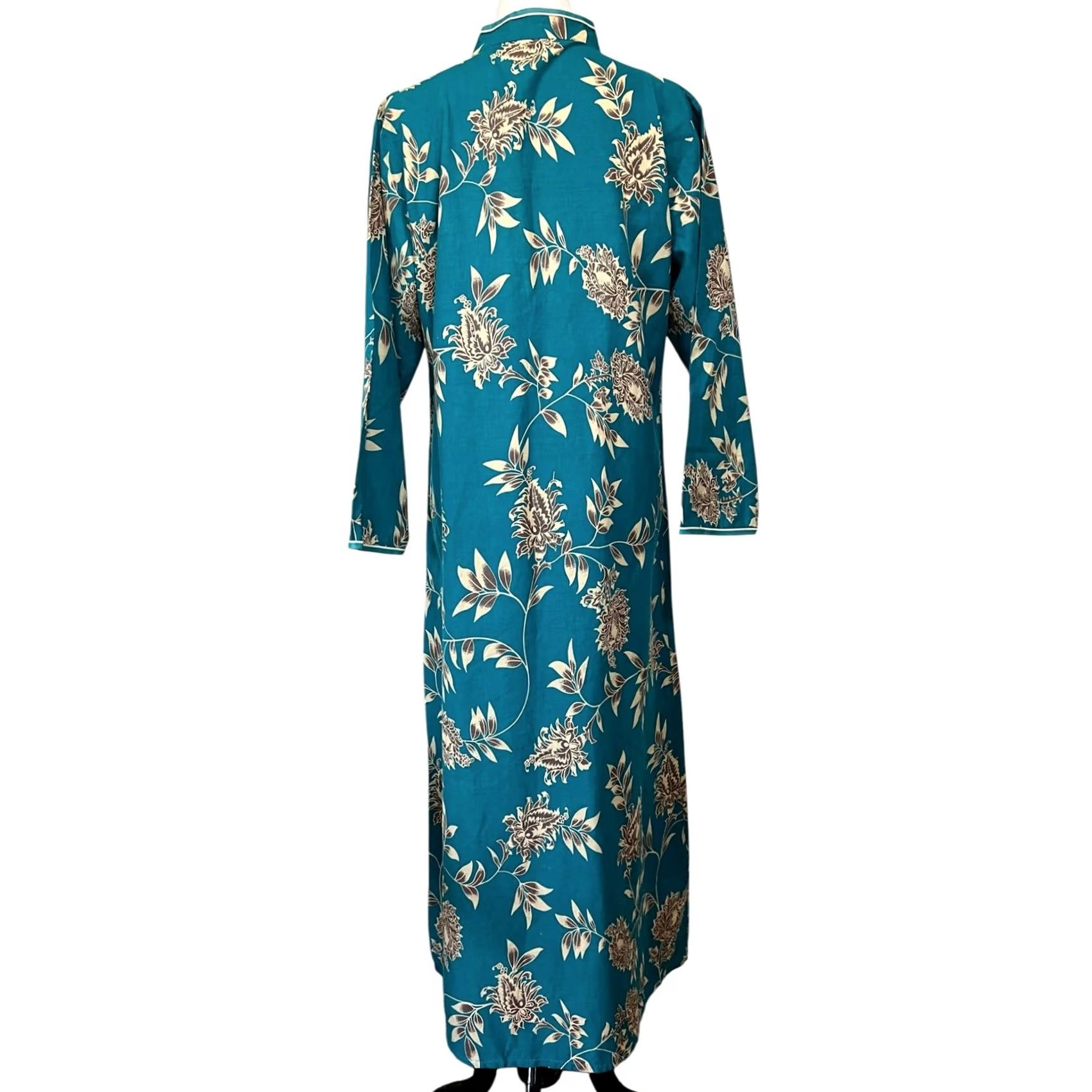 Vintage VINTAGE Orchid Kaftan Dress Mumu Blue Floral Frog Closure Cotton Sz Medium Size M / US 6-8 / IT 42-44 - 5 Thumbnail