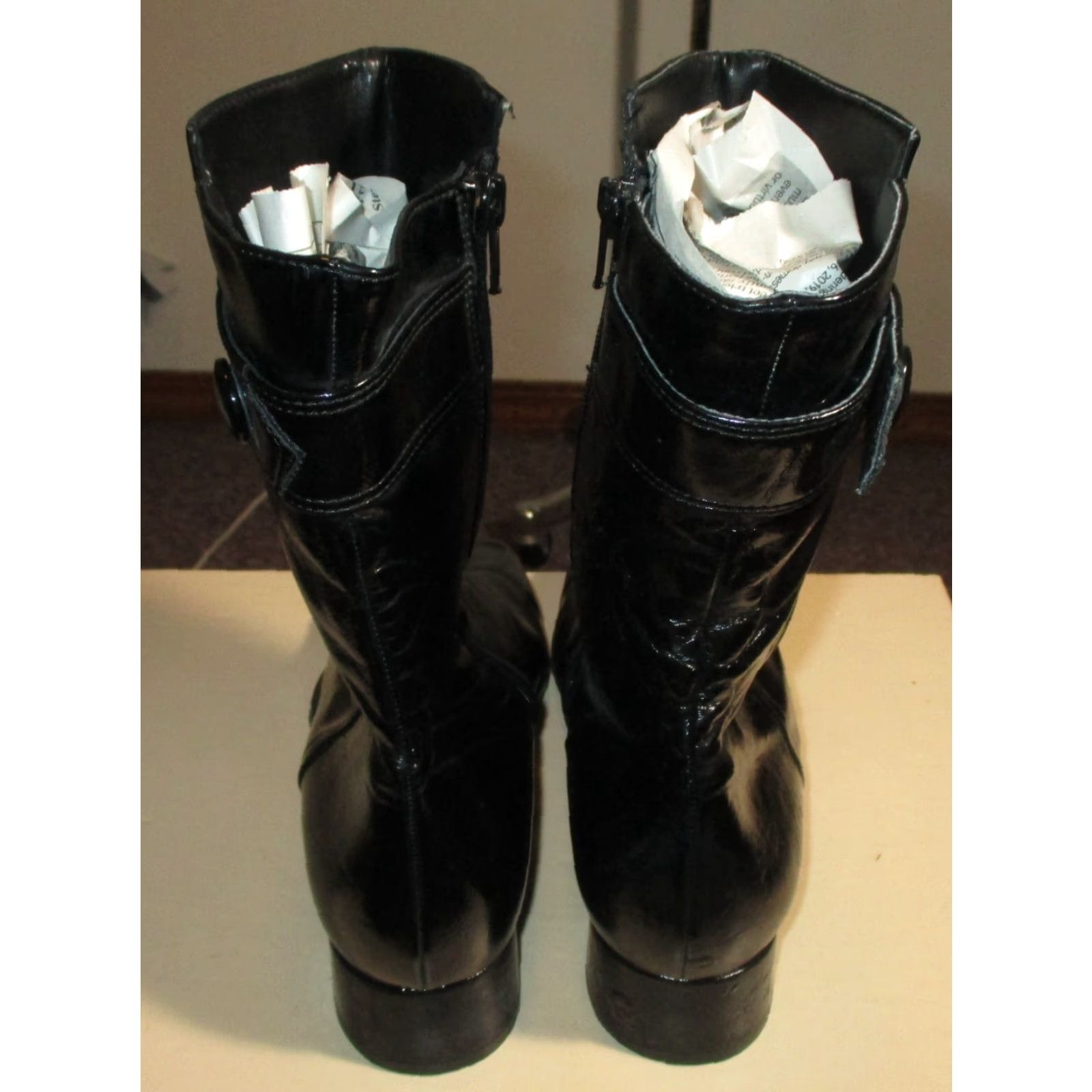 Vintage THERESIA M. Boots Shoes Black Faux Leather NWOT Size 4.5 Women Mid-Calf Zip Boot Heel 1.5" Square Toe Vintage No Size US 5 / IT 35 - 5 Thumbnail