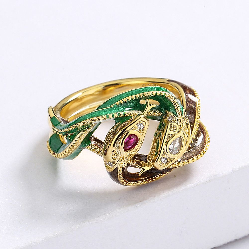 Jewelry Double Snake Winding Handmade Enamel Ring Size ONE SIZE - 4 Thumbnail