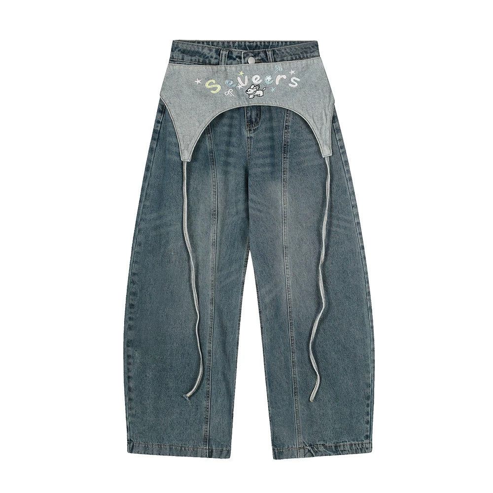 Vintage American retro embroidery men's loose scimitar jeans Size US 32 / EU 48 - 1 Thumbnail