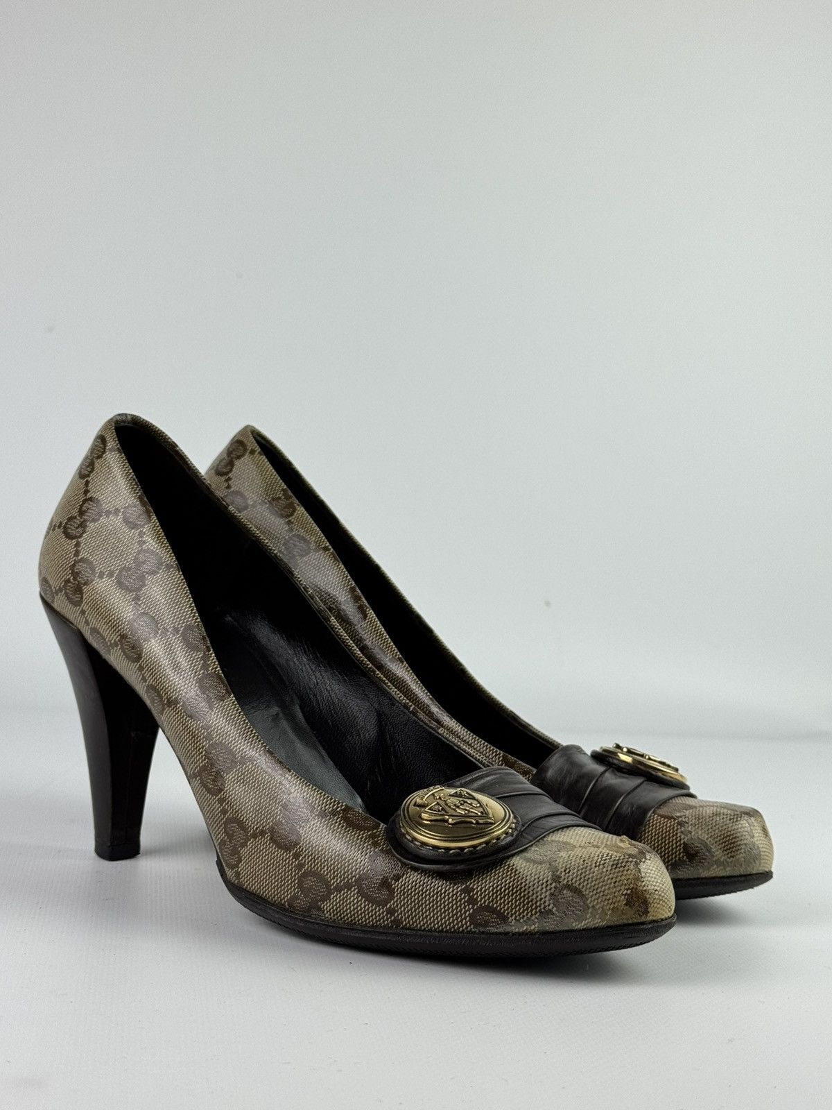 Gucci Gucci GG Monogram Brown Marmont Patent Heels Leather Shoes Size US 6 / IT 36 - 1 Thumbnail