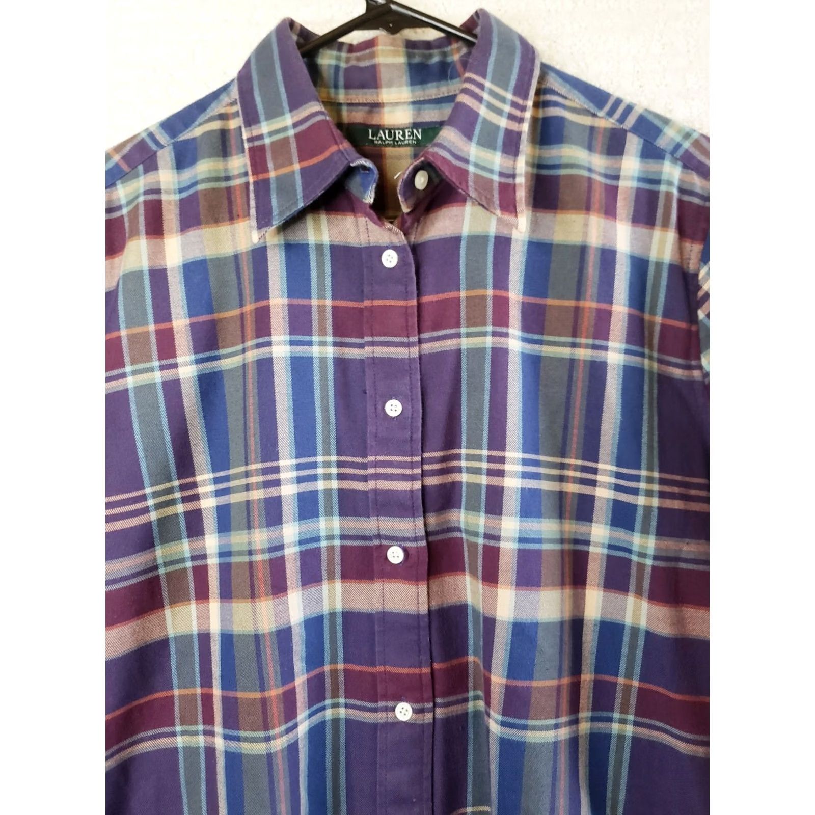 Ralph Lauren Lauren Ralph Lauren Shirt Women's L Button Up Plaid Purple Green Multicolored Casual LRL Shirt Size L / US 10 / IT 46 - 3 Thumbnail