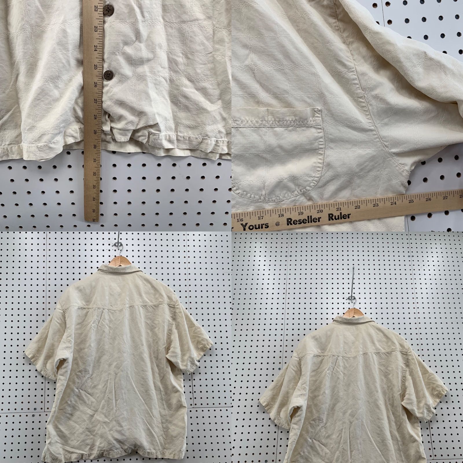 Tommy Bahama Tommy Bahama Button-Up Shirt Adult Large Beige Short Sleeve Silk Check Size US L / EU 52-54 / 3 - 8 Thumbnail