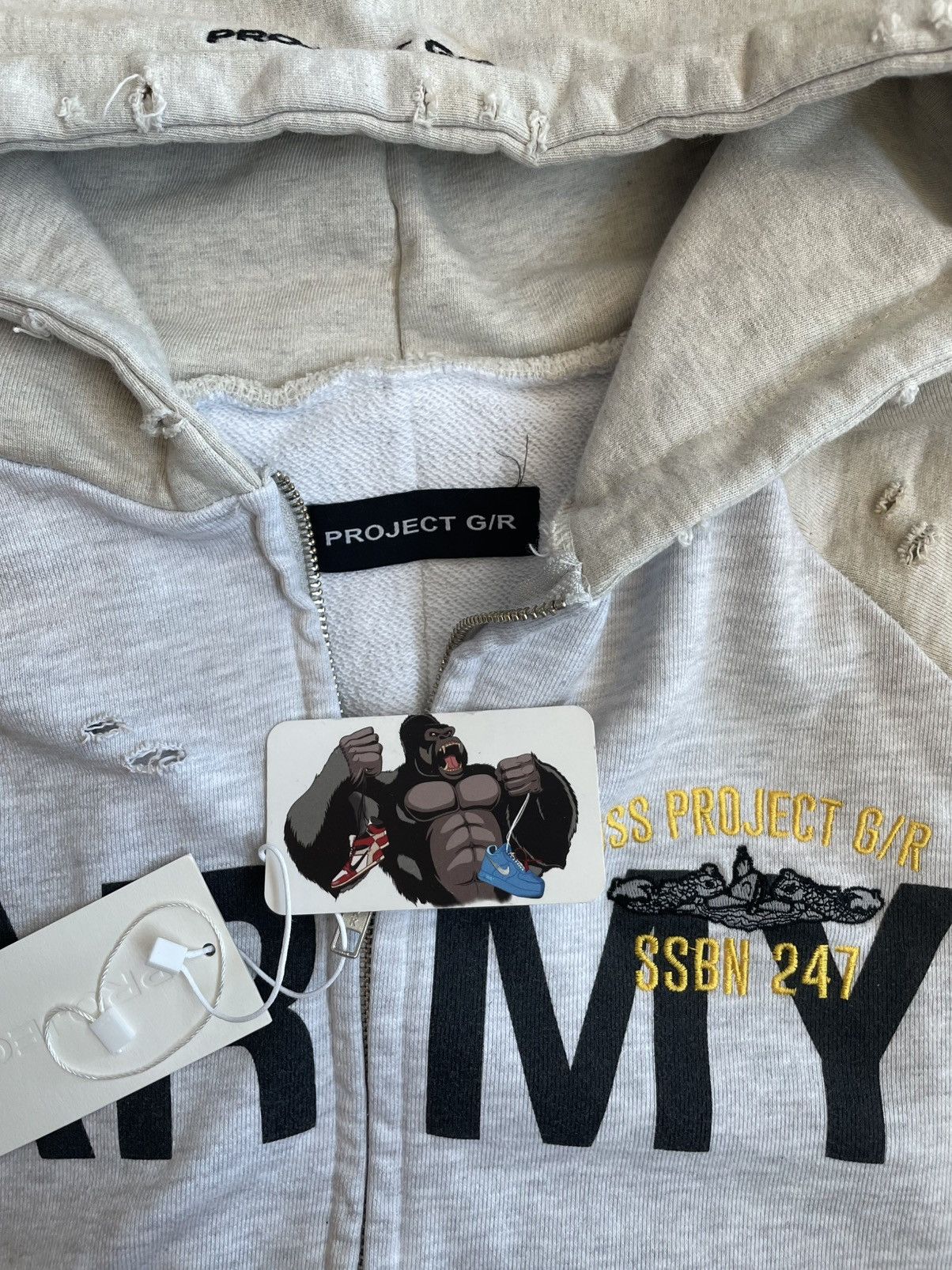 Project GR RECONSTRUCTED FOLDED ZIP HOODIE DIRTY MELANGE NYC