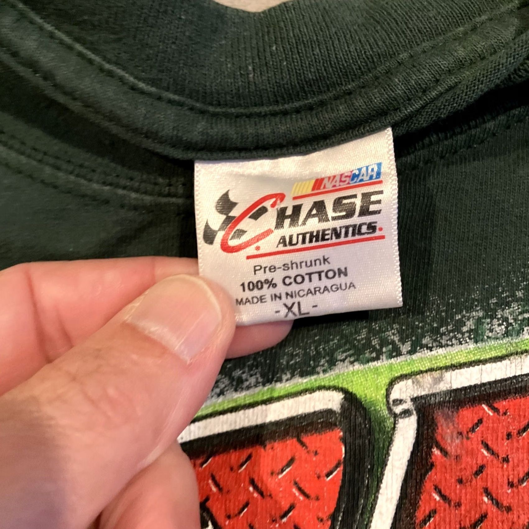 Chase Authentics VINTAGE Dale Earnhardt Jr Fast To The Finish All Over Print T Shirt XL Mens Green Cotton Crew Neck Short Sleeve Chase Authentics Logo Quotes Size US XL / EU 56 / 4 - 3 Thumbnail