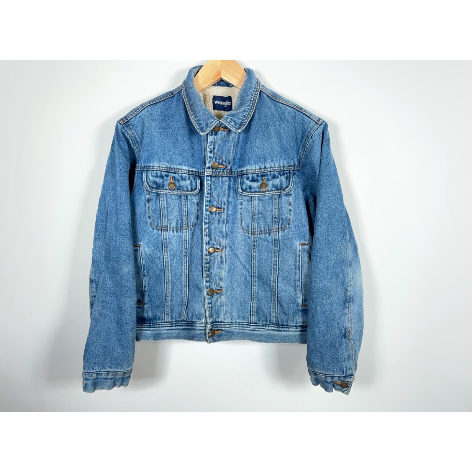 Wrangler VTG Wrangler Sherpa Lined Jean Jacket Men's Large Blue Denim 90s Grunge Trucker Size US 33 - 4 Thumbnail