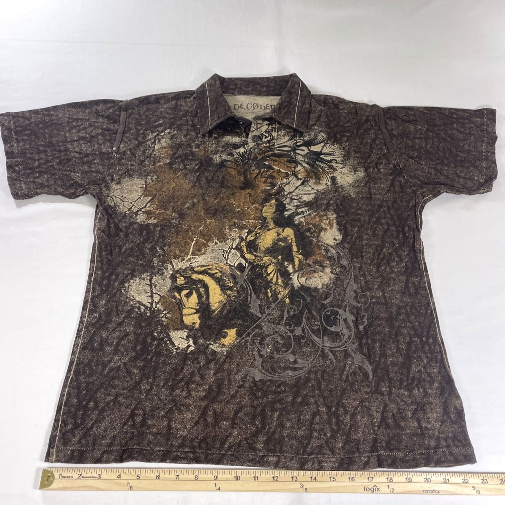 Vintage Decoded Polo Shirt Mens L Polo Brown Horse Warrior AOP Size US L / EU 52-54 / 3 - 6 Thumbnail
