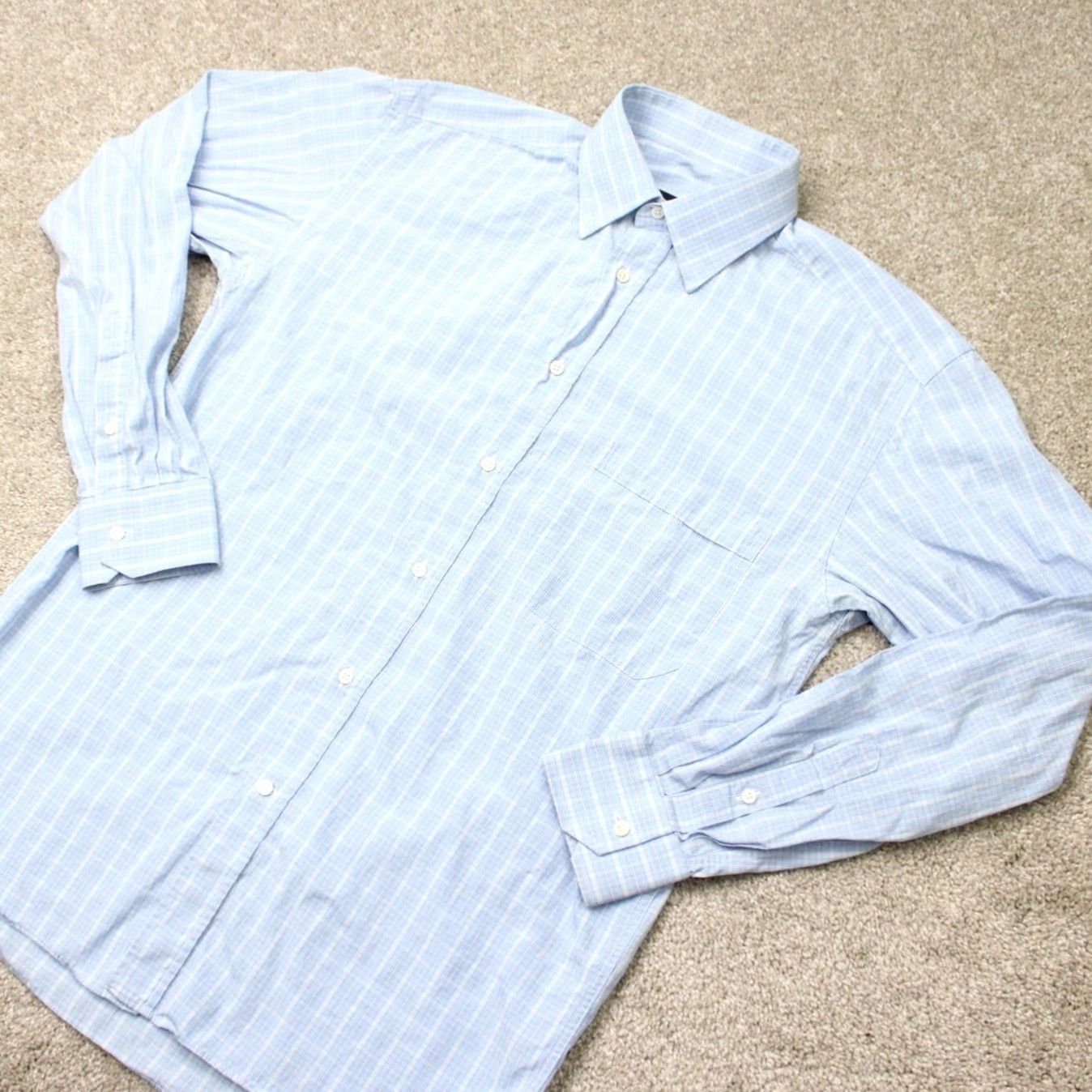Canali Canali Dress Shirt Mens 15 1/2 39 Blue Check 100% Cotton Long Sleeve Button Up Shirt Mens Regular Blue Check Version Size 42R - 3 Thumbnail