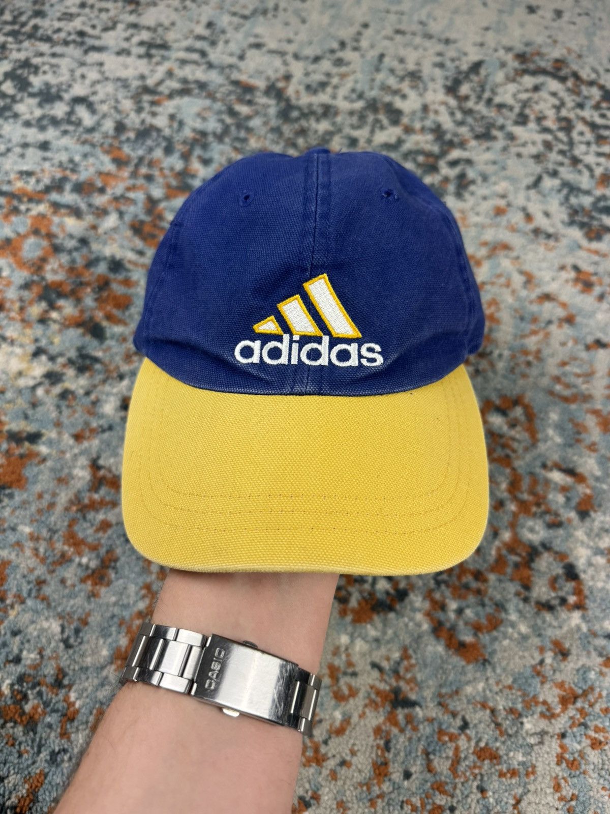 Adidas × Vintage Vintage 90s Adidas yellow navy crazy raver style hat cap Size ONE SIZE - 2 Thumbnail