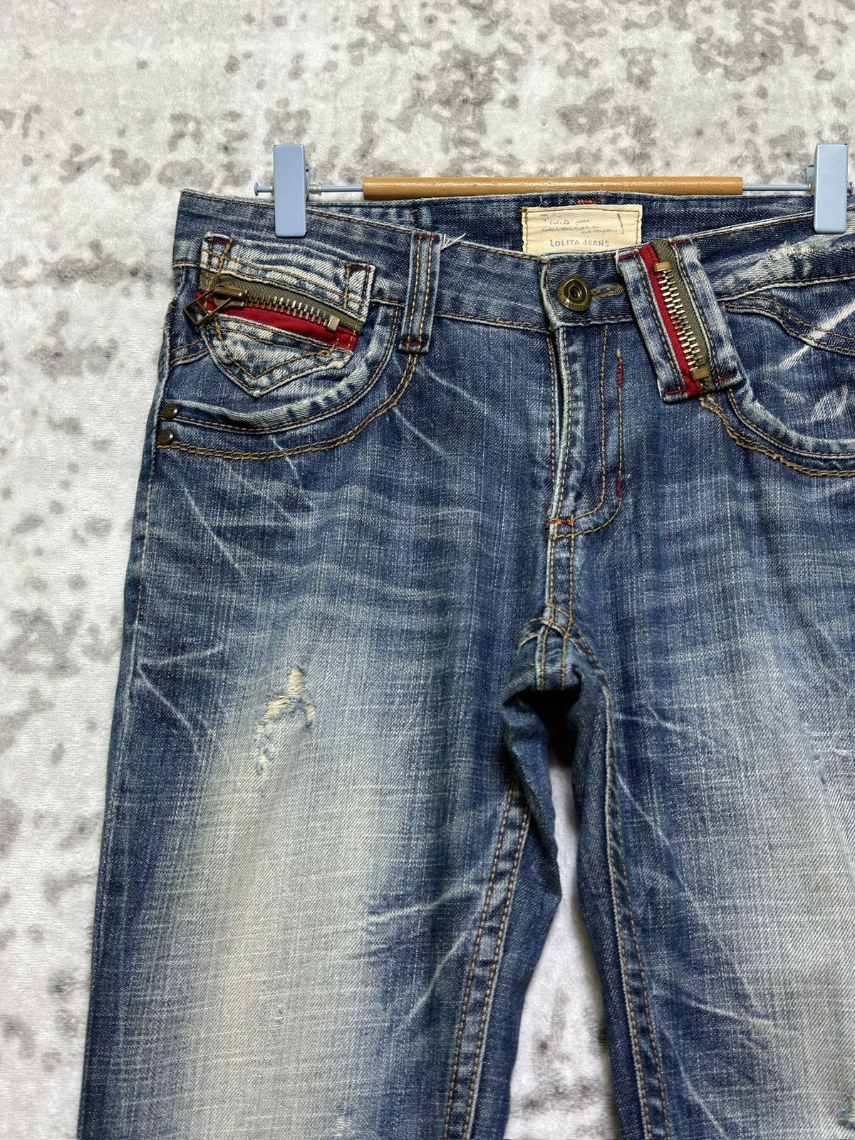Japanese Brand Lolita Y2K Japanese Flare Zip Back Pocket Concert Club Denim Size US 32 / EU 48 - 4 Thumbnail