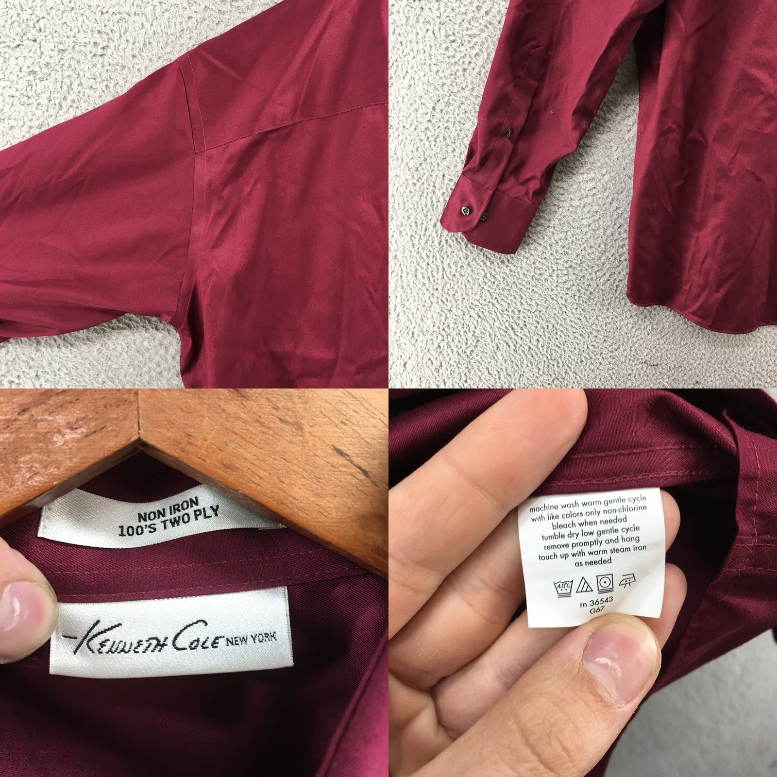 Kenneth Cole Kenneth Cole Dress Shirt Mens S Burgundy Cotton Button Up Long Sleeve Non-Iron Size 36R - 9 Thumbnail