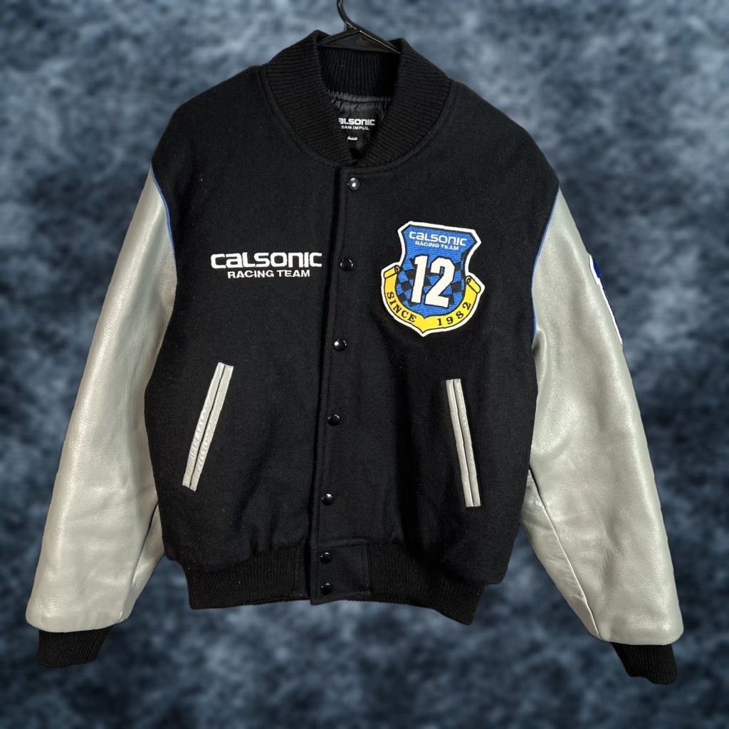 Vintage VINTAGE Calsonic Jacket Bomber Shirt Mens Adult Medium Black 90s Racing Wool Leather Size US M / EU 48-50 / 2 - 1 Thumbnail