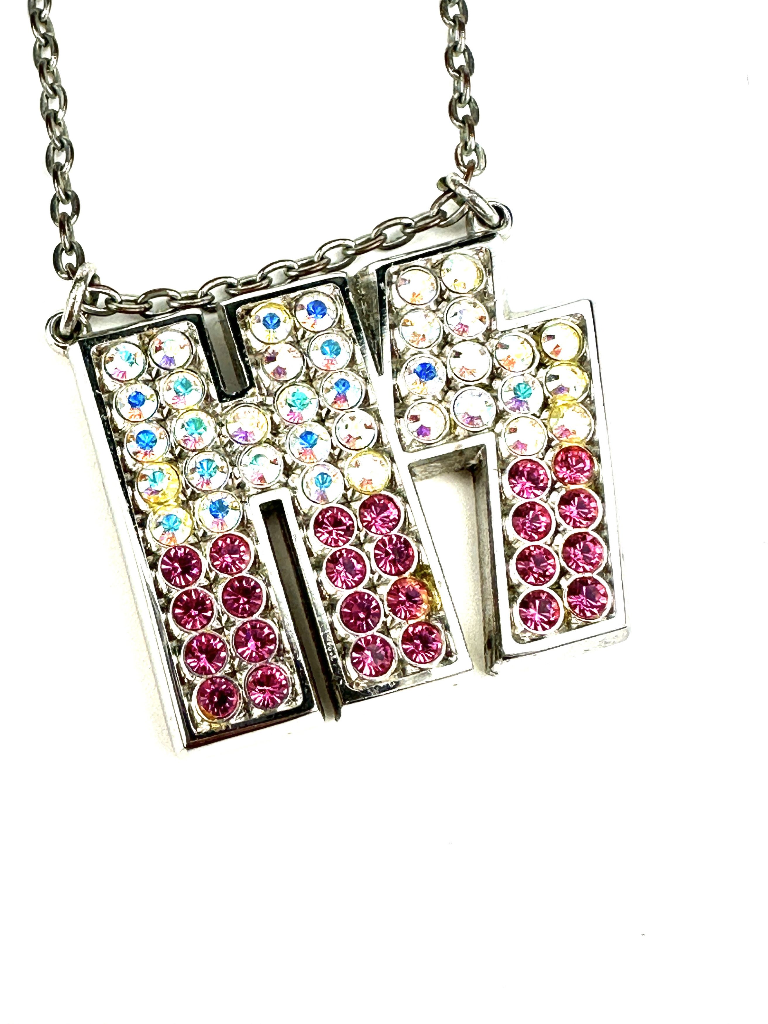 image of Hysteric Glamour "hs" Oversized Logo Rhinestone Necklace in Silver, Men's