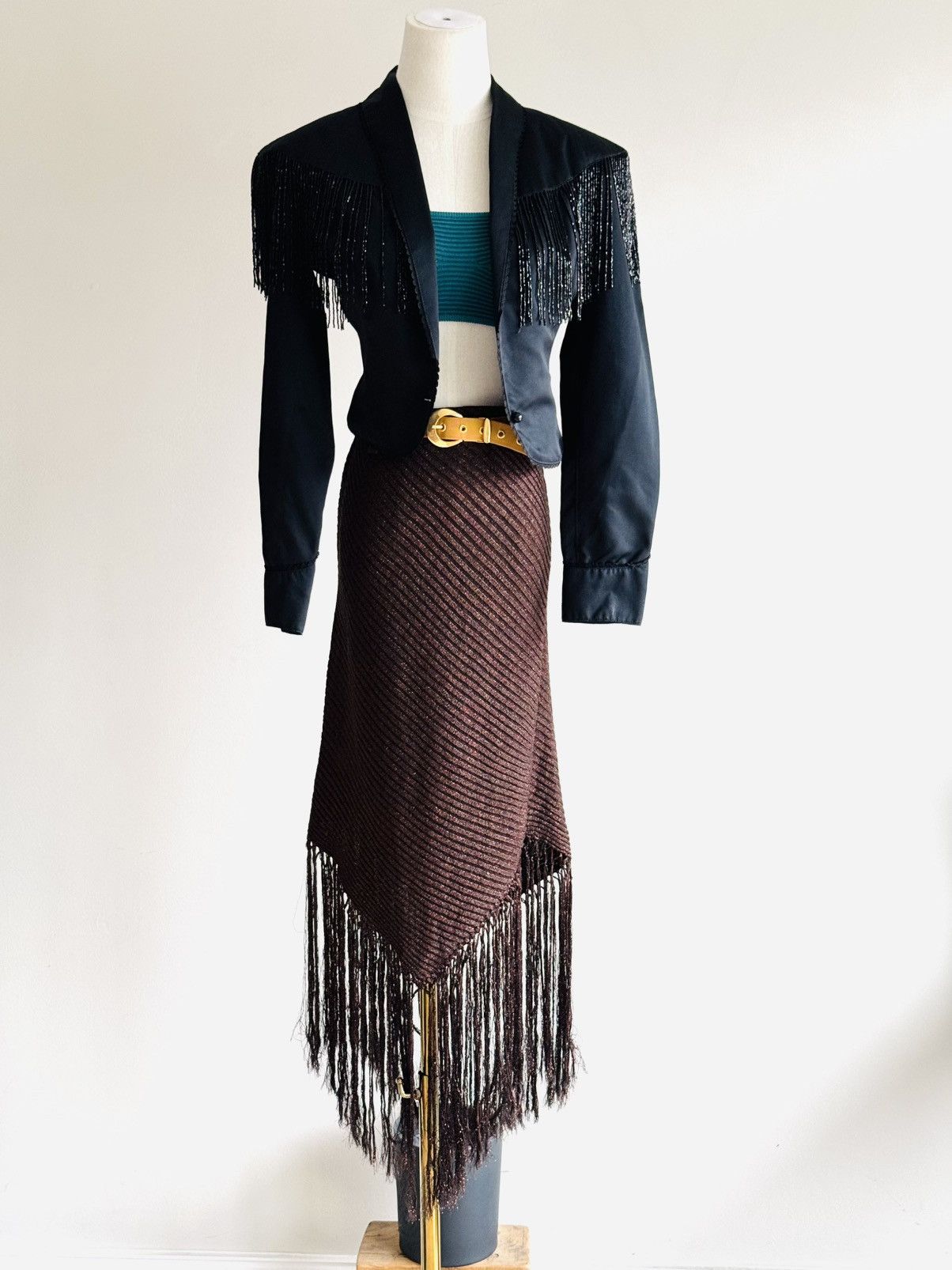 Missoni Missoni chocolate brown & metallic bronze bias fringe skirt Size 26" / US 2 / IT 38 - 4 Thumbnail