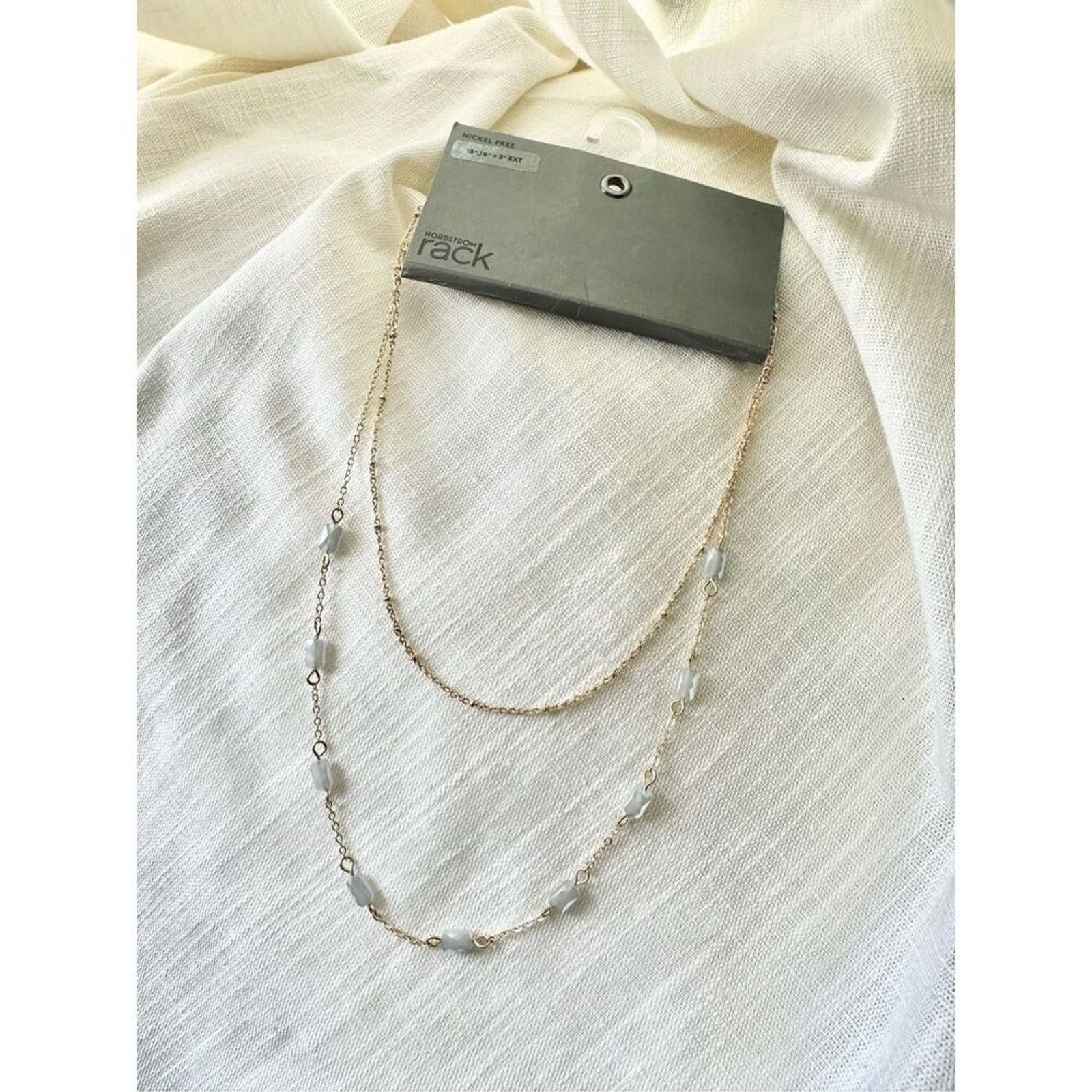 Nordstrom Boho Gold Double Chain Necklace with Grey Beads Size ONE SIZE - 4 Thumbnail