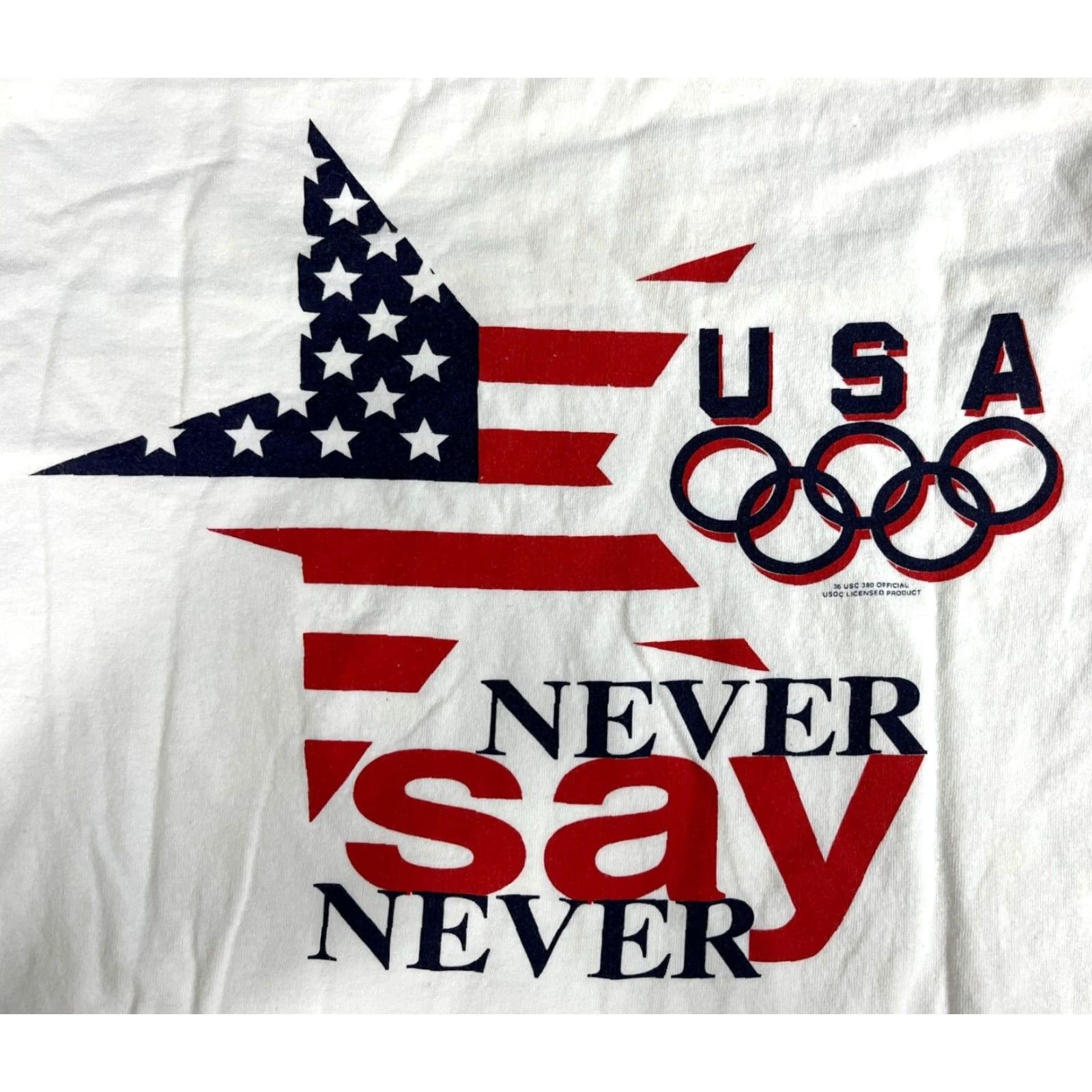 Champion VINTAGE Champion T-Shirt Never Say Never USA Olympics 90s Men XL White 100% Cotton Short Sleeve Crew Neck Graphic Print Size XL Size US XL / EU 56 / 4 - 3 Thumbnail