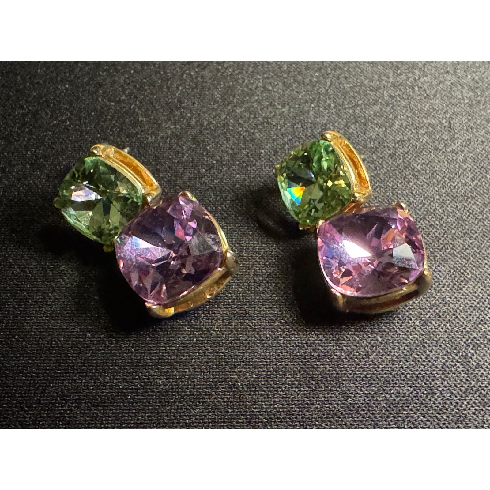 Kenneth Jay Lane 60's Kenneth Lane Pale Green Pale Purple Crystal Earrings Size ONE SIZE - 1 Thumbnail