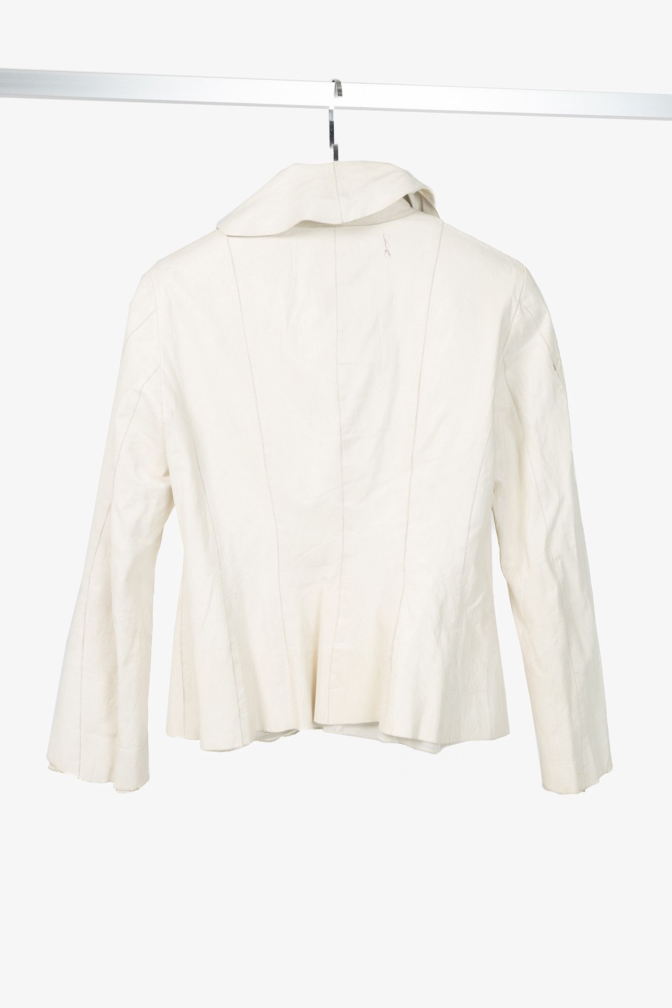 Armani Collezioni Armani Collezioni Cream Leather Shawl-Lapel Blazer Size L / US 10 / IT 46 - 2 Thumbnail