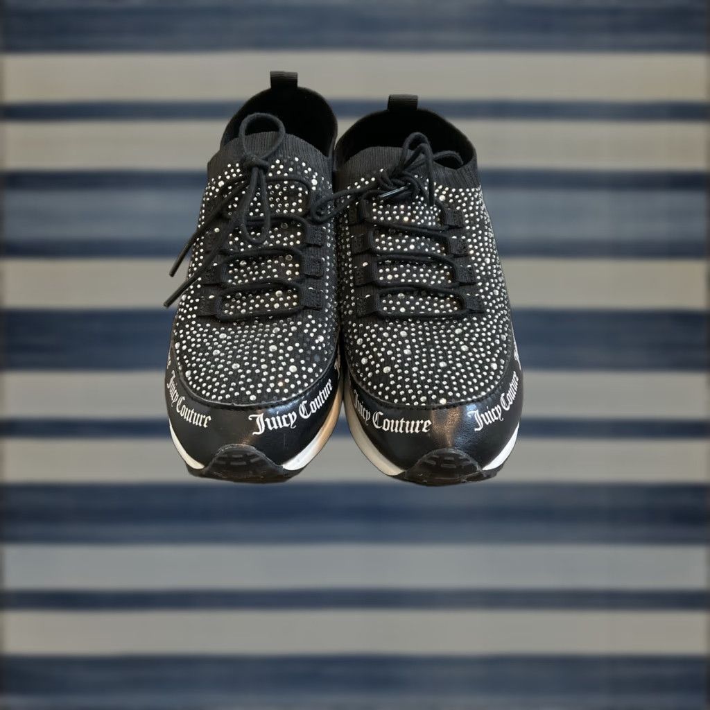Juicy Couture Juicy Couture Bellamy Embellished Sneakers Women 7.5 Black Crystal Bling Lace Up Athletic Sneaker Comfort Memory Foam Manmade Outsole Textile Upper Size US 7.5 / IT 37.5 - 1 Thumbnail