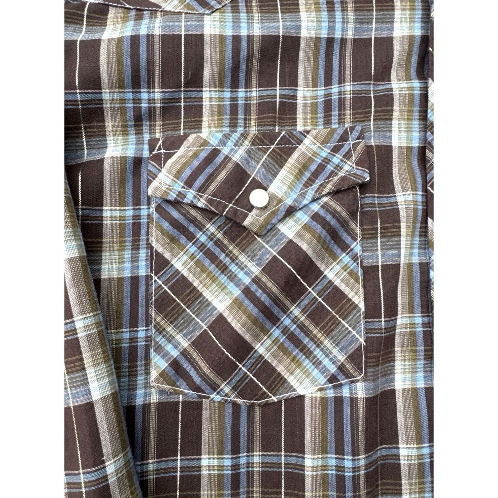 Wrangler VINTAGE Wrangler Western Shirt USA Made XL Plaid 70s Pearl Snap Mens Size US XL / EU 56 / 4 - 4 Thumbnail