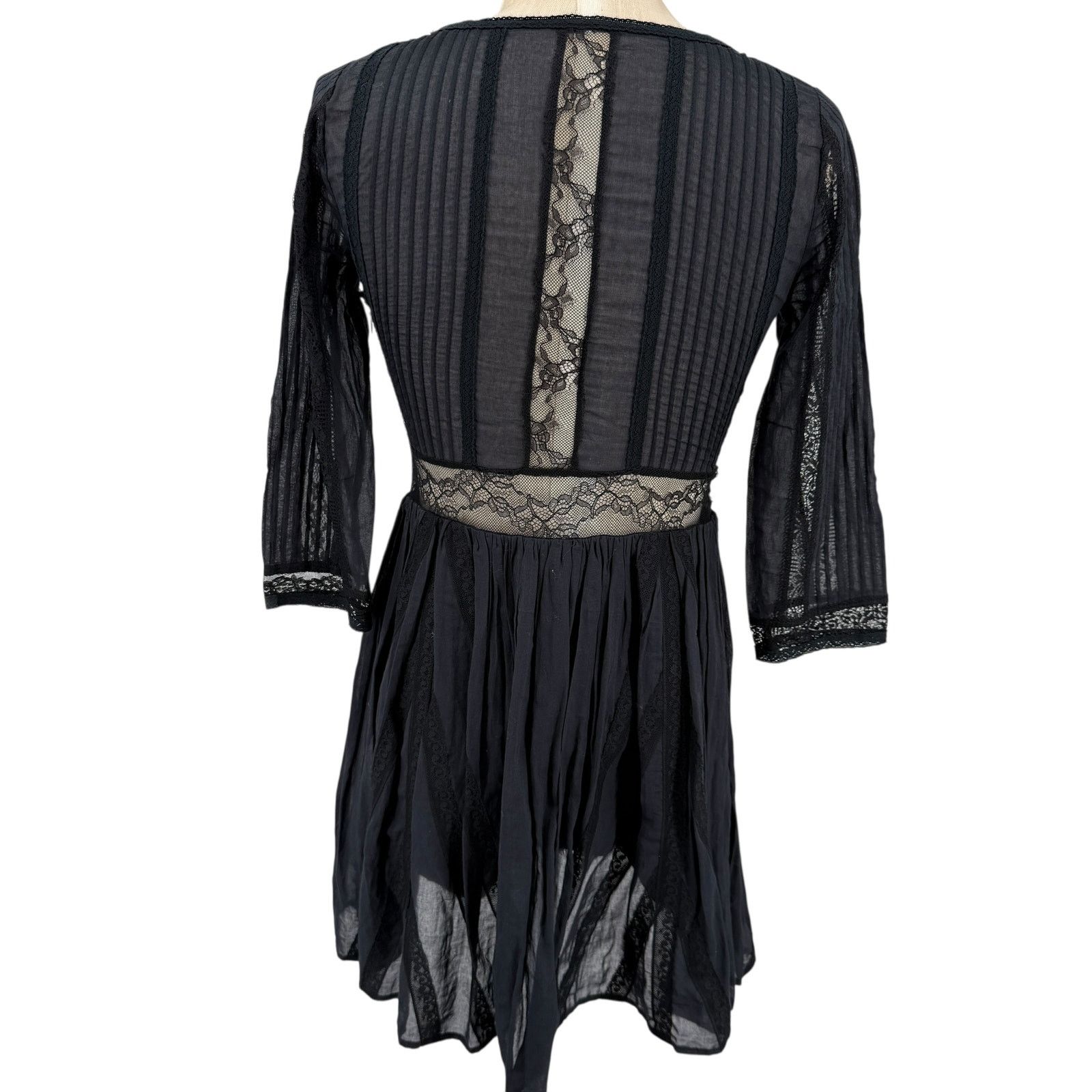 Free People Black Sheer Embroidered Lace Mini Dress Boho 2