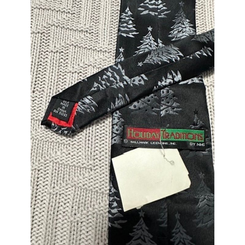 Other Black and Silver Christmas tree novelty silk tie NWT Size ONE SIZE - 2 Thumbnail