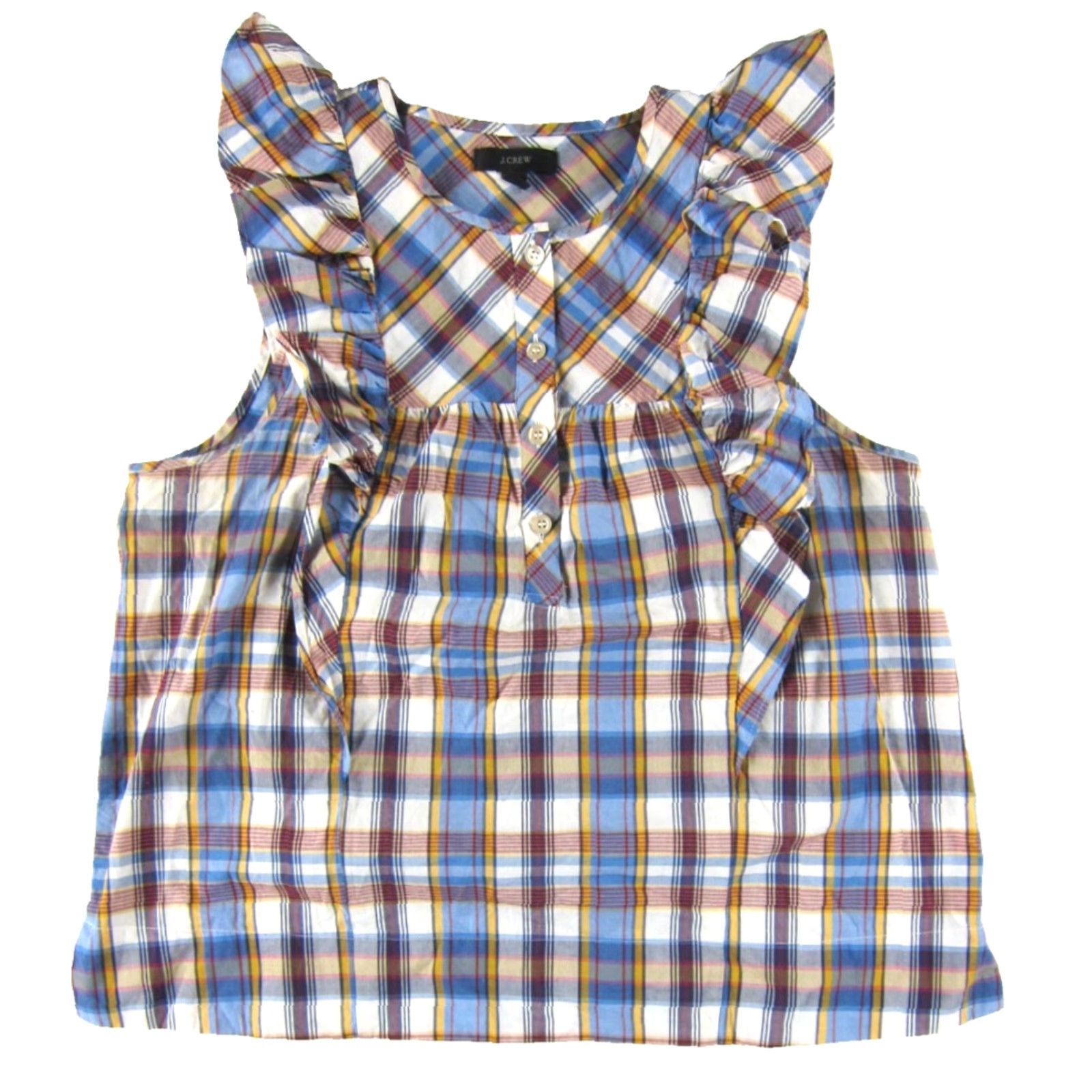 J.Crew J.Crew 100% Cotton Plaid Sleeveless Blouse Woman 4 Orange Ruffle Tank Shirt Size S / US 4 / IT 40 - 2 Thumbnail