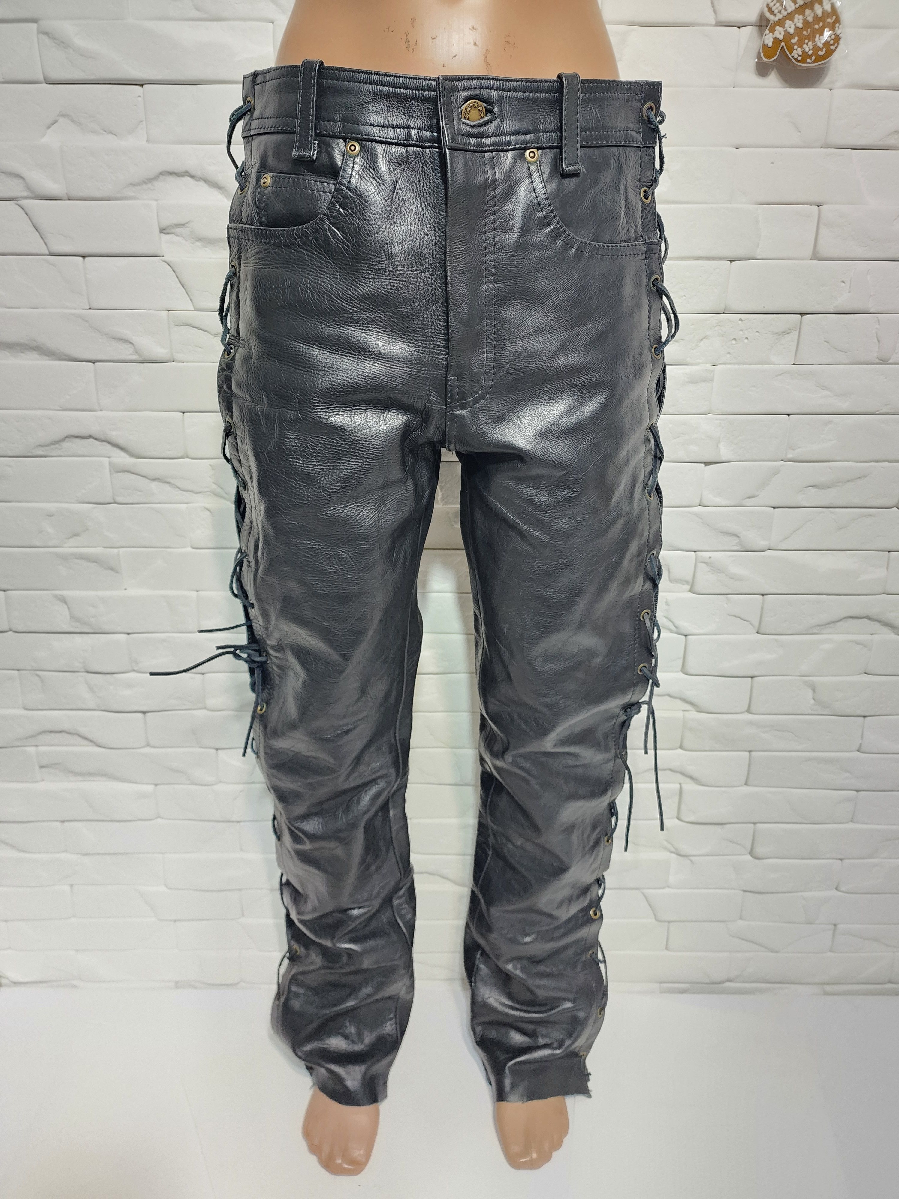 Other Black Leather Pants for Men. Leather Pants with Lacing. Size US 32 / EU 48 - 1 Thumbnail