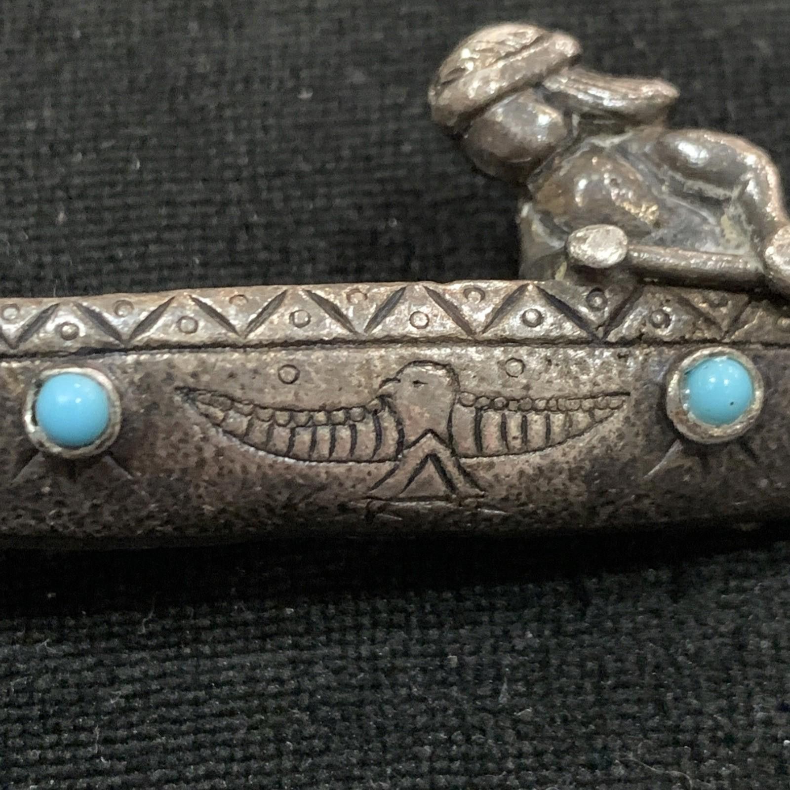 Other Rare Early Navajo BIG Hand Carved Silver Brooch Canoe 2.5" Size ONE SIZE - 2 Thumbnail