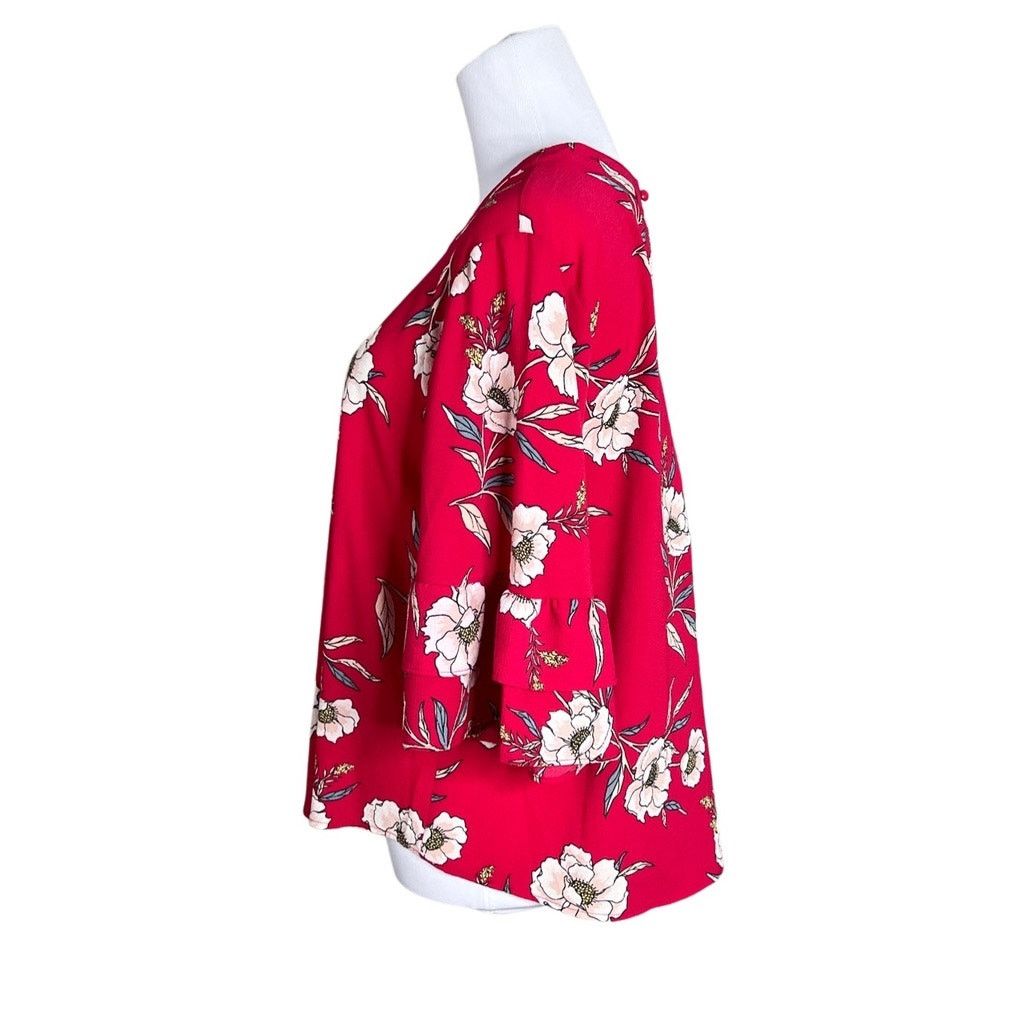 Other URBAN Romantics Red Floral Swing Blouse LARGE NWOT Romance Size L / US 10 / IT 46 - 3 Thumbnail