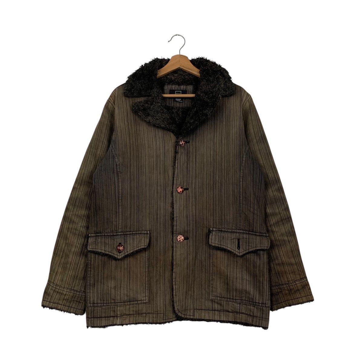 Vintage RESHAM Hard Cotton Striped Sherpa Lined Jacket #2872-C130 Size US M / EU 48-50 / 2 - 1 Thumbnail