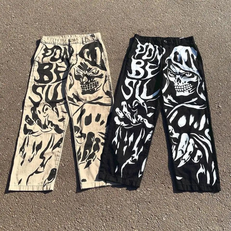 Designer × Japanese Brand Jeans Gothic pants skull print loose Harajuku style hip-hop Size US 32 / EU 48 - 2 Thumbnail