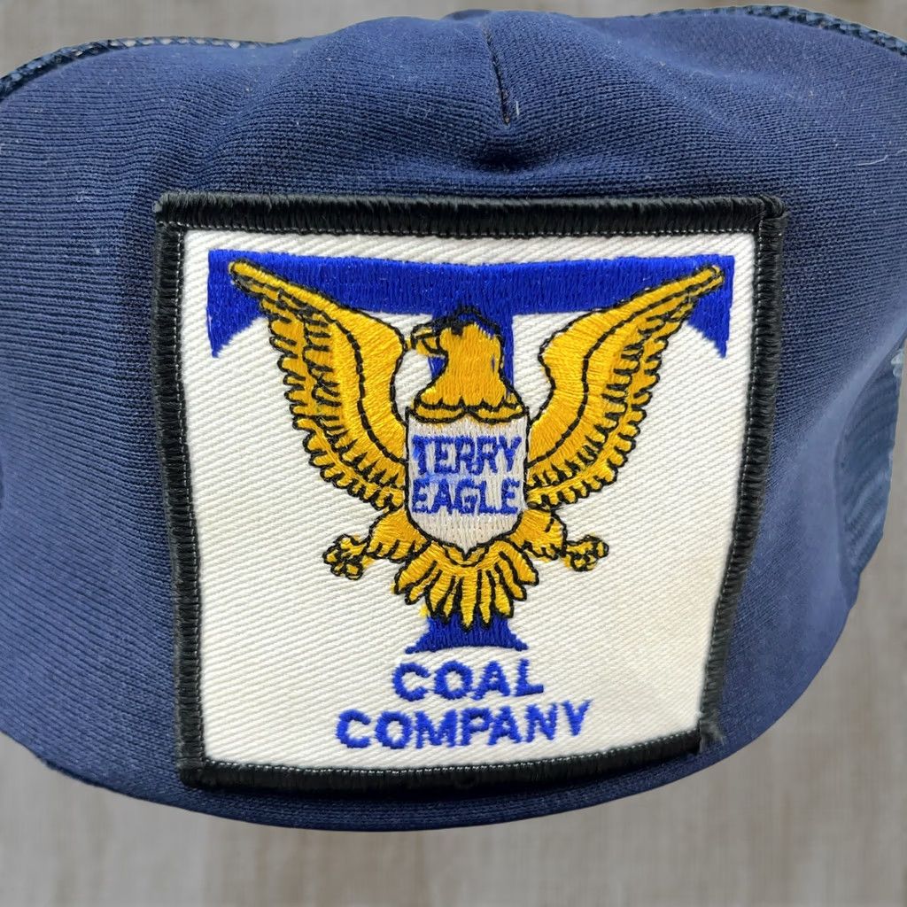 Vintage VINTAGE Terry Eagle Coal Mine Trucker Hat Cap 80s Snap Back Leafs R Blue Adult Mens Size ONE SIZE - 1 Thumbnail