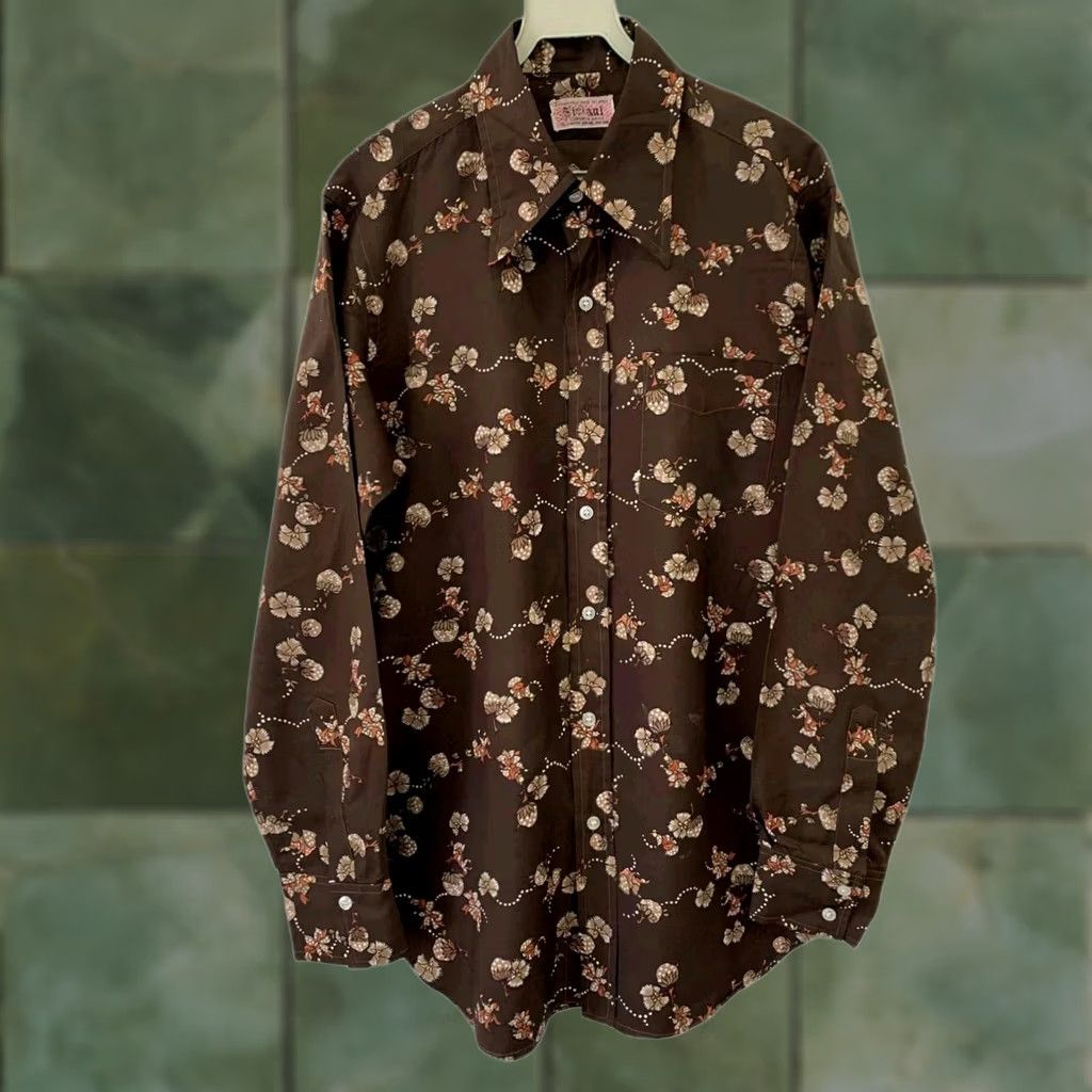 Vintage VINTAGE Sitlani Kowloon Hong Kong Hand Tailored Floral Brown Shirt Men’s M XS? 43" Chest Long Sleeve Button-Up Mens Size US M / EU 48-50 / 2 - 1 Thumbnail