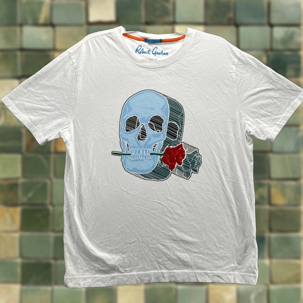 VINTAGE Robert Graham T-Shirt Men XL Skull Rose Graphic Y2k Streetwear Grunge Skate 90's