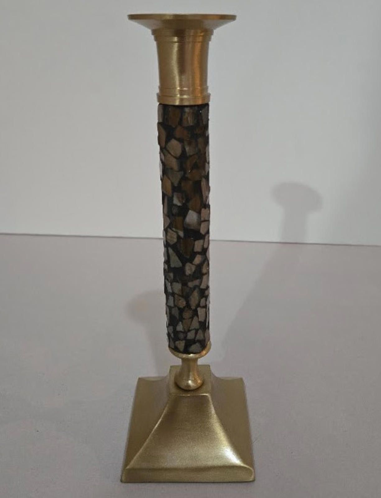 NASCAR Set of 2 Mosaic Glass Amber Candlestick Holders Gold Vintage Size ONE SIZE - 2 Thumbnail