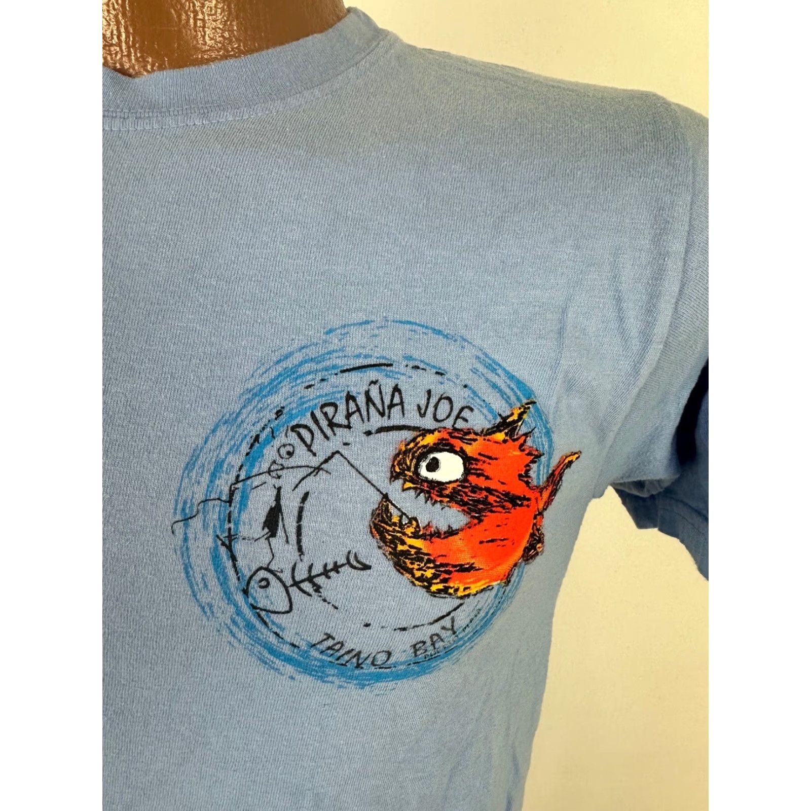 Vintage Pirana Joe Taino Bay Puerto Plata Souvenir Shirt Small Unisex Adults Blue Crew Neck Short Sleeve Cotton Jersey Beach Casual Mens Women’s? Size US S / EU 44-46 / 1 - 4 Thumbnail