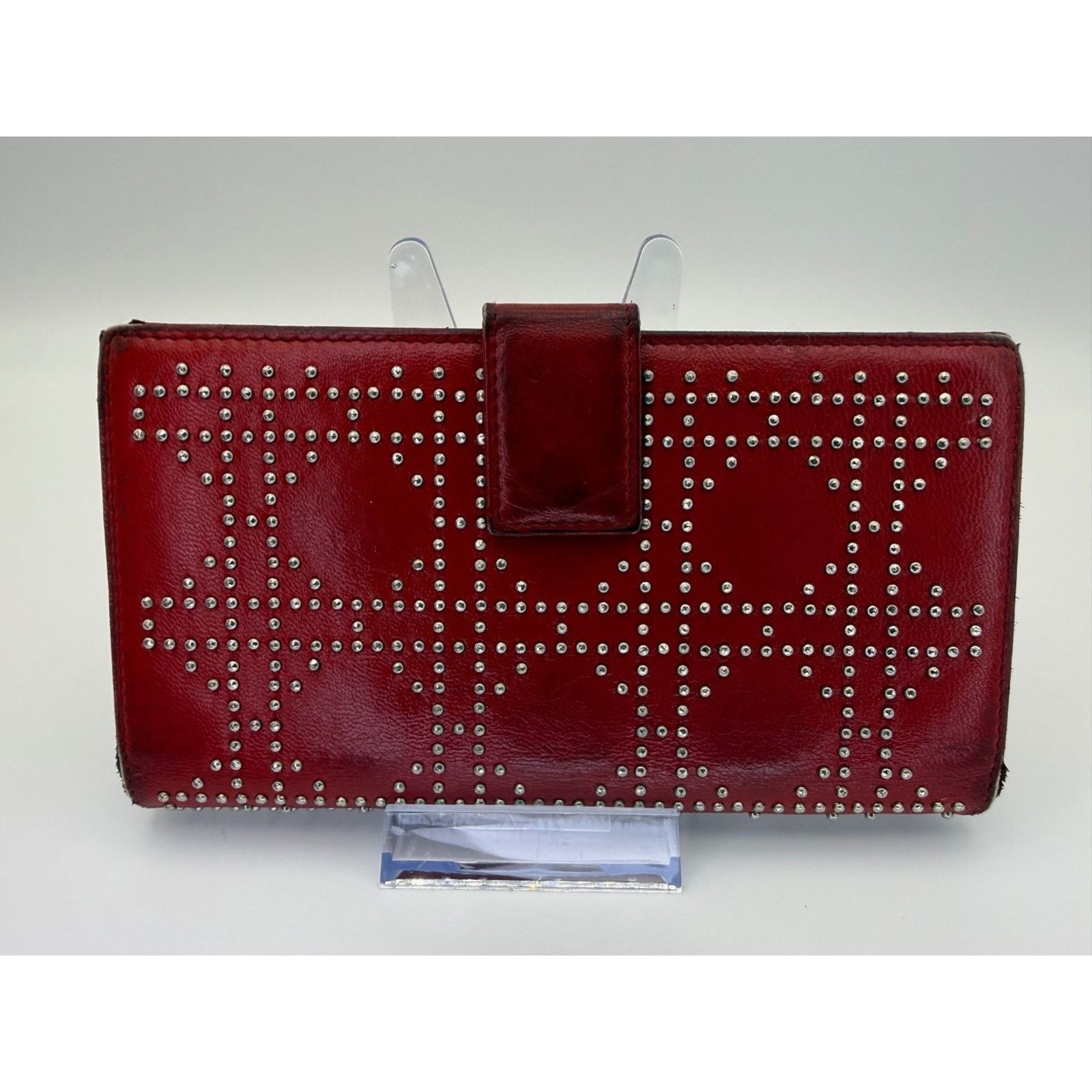 Dior Christian Dior Lady Dior Red Wallet Cannage Studded Lambskin Size ONE SIZE - 2 Thumbnail