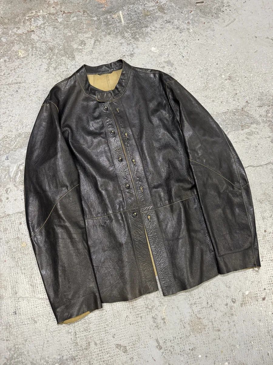 Emporio Armani 1990s Emporio Armani Black Mao Samurai Goat Leather Jacket Size US M / EU 48-50 / 2 - 2 Thumbnail