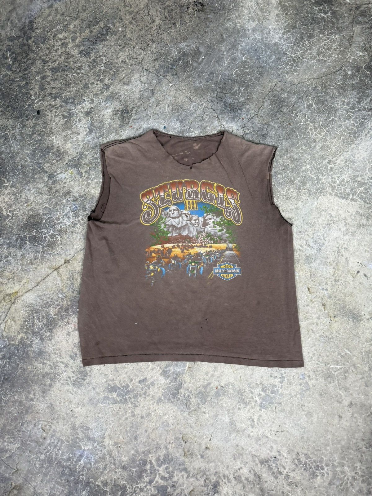 Thrashed Harley 90s cutoff