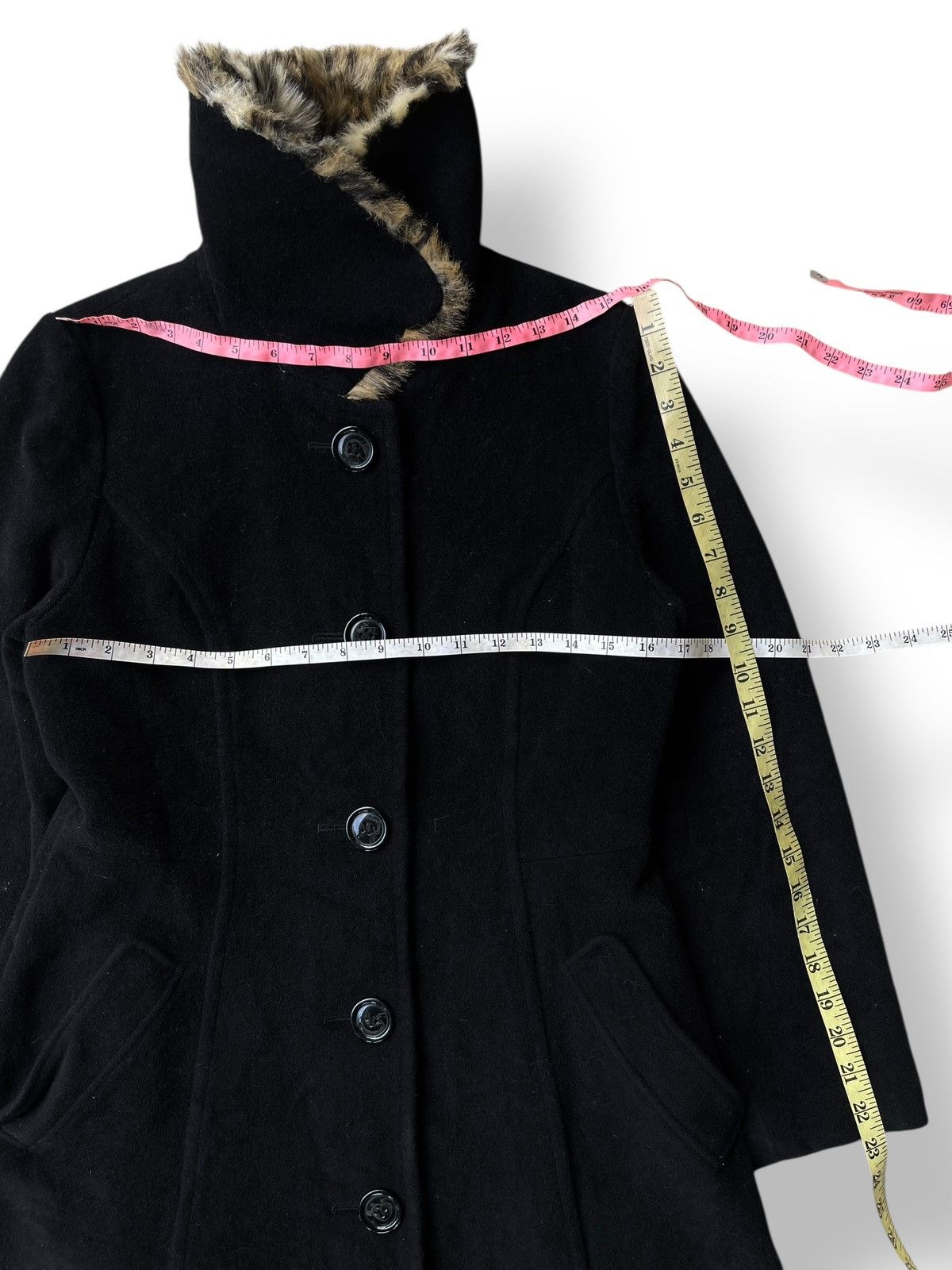 14th Addiction 🇯🇵 Machiko Jinto Leopard Fur Trench Coat Goa Gothic Punk Vkei Size S / US 4 / IT 40 - 22 Thumbnail