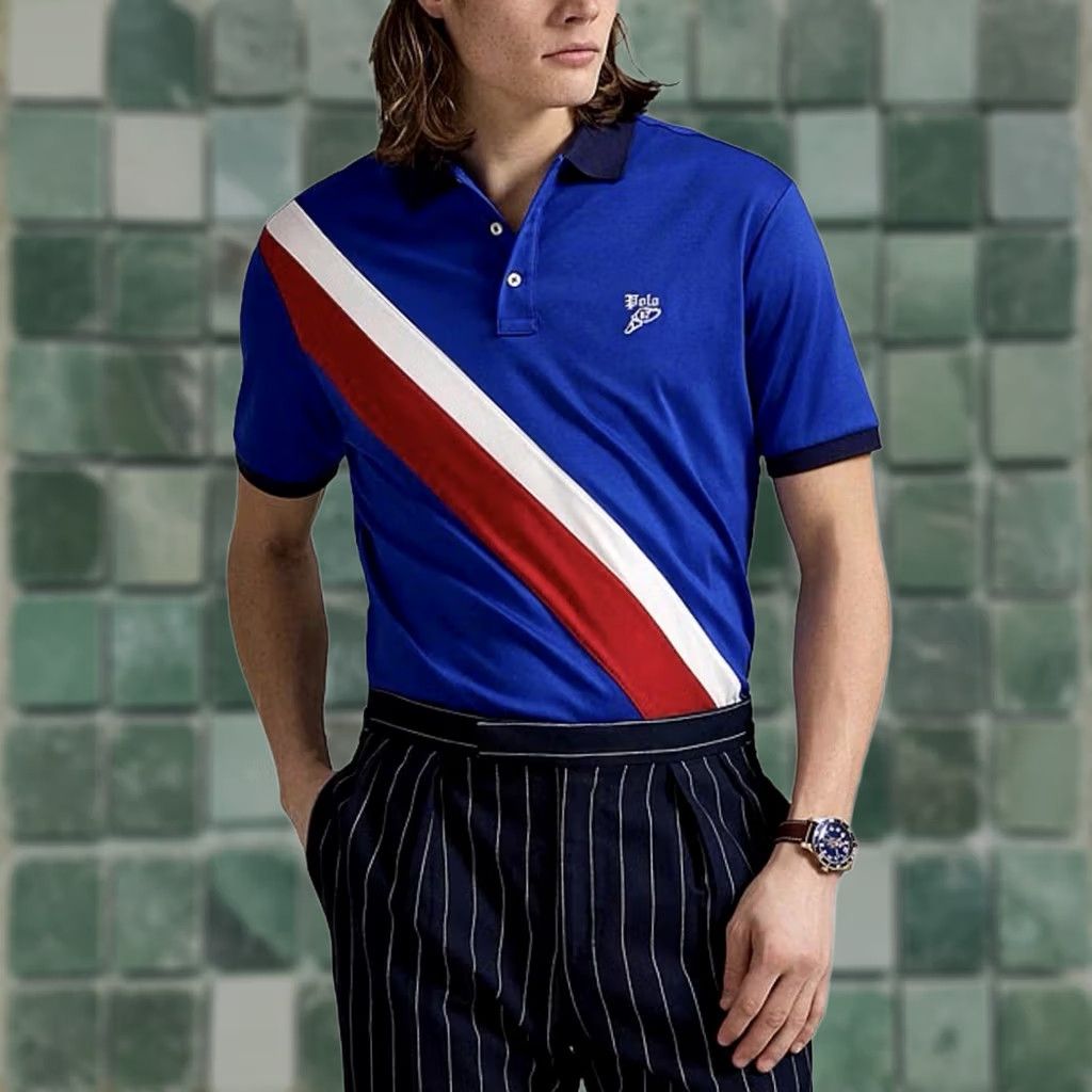 Polo Ralph Lauren Polo Shirt Men 1XL Blue Striped Winged Foot 67 Classic Fit, Men's