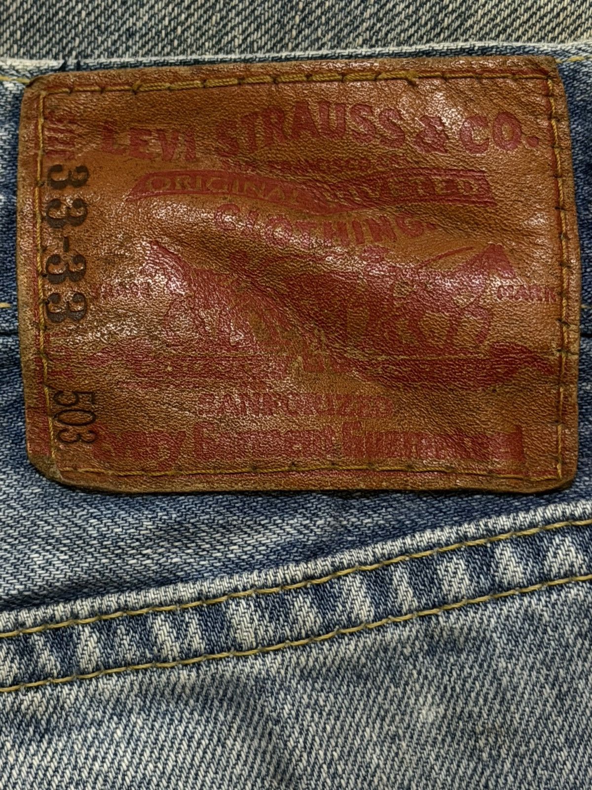 Levi's Vintage 90s Levis 503 Blue Faded Wash Ripped Wide Leg Baggy Size US 34 / EU 50 - 6 Thumbnail