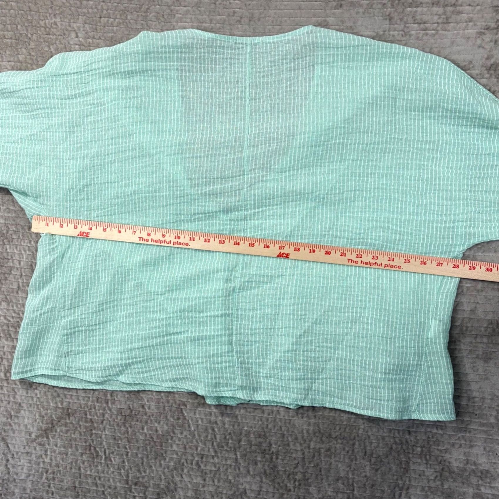 Vintage Meo Meli Italy Mint Green Striped Linen Cotton Gauze V-Neck Boxy Top Ladies One Size Green Striped V-Neck Short Sleeve Gentlemens? Size ONE SIZE - 6 Thumbnail