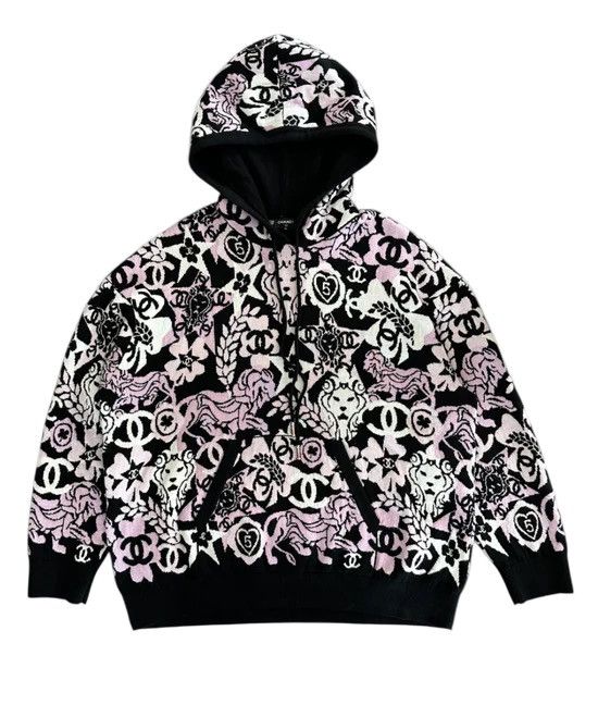 Chanel Chanel Black Pink & White All-Over Print Cashmere Hoodie Size US XL / EU 56 / 4 - 1 Thumbnail