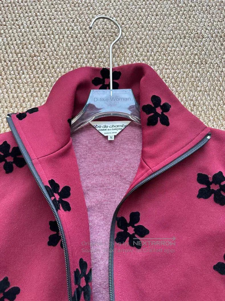 Comme des Garcons Comme Des Garcons Burgundy velvet flower zipper coat Size M / US 6-8 / IT 42-44 - 5 Thumbnail