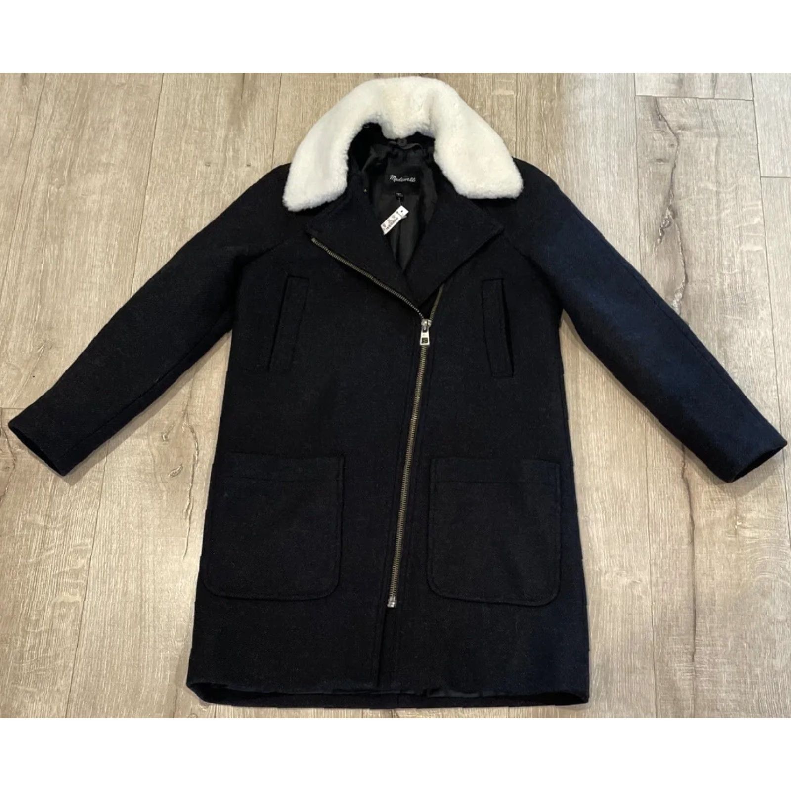 Madewell Madewell Coat Women XXS Gray Wool Blend Removable Faux Fur Full Zip Oversized Size XXS / US 00 / IT 34 - 3 Thumbnail