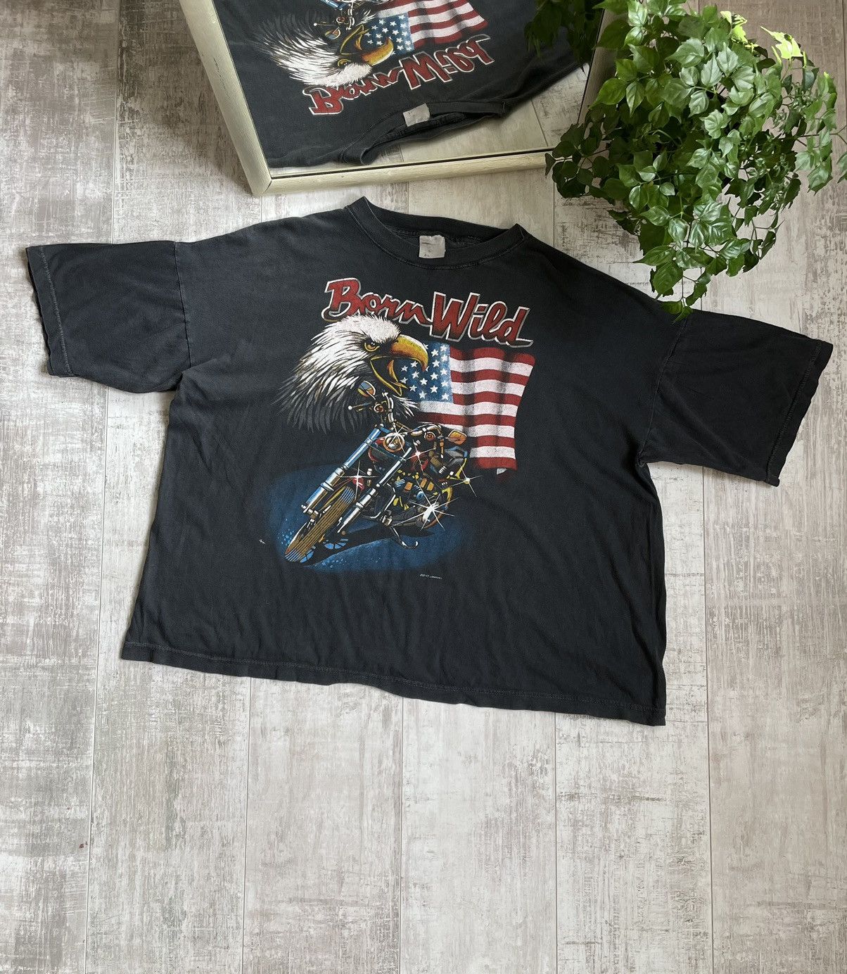 Harley Davidson × Vintage Vintage 1990 Born Wild Tee Eagle Motorcycle American Flag Size US XL / EU 56 / 4 - 2 Thumbnail