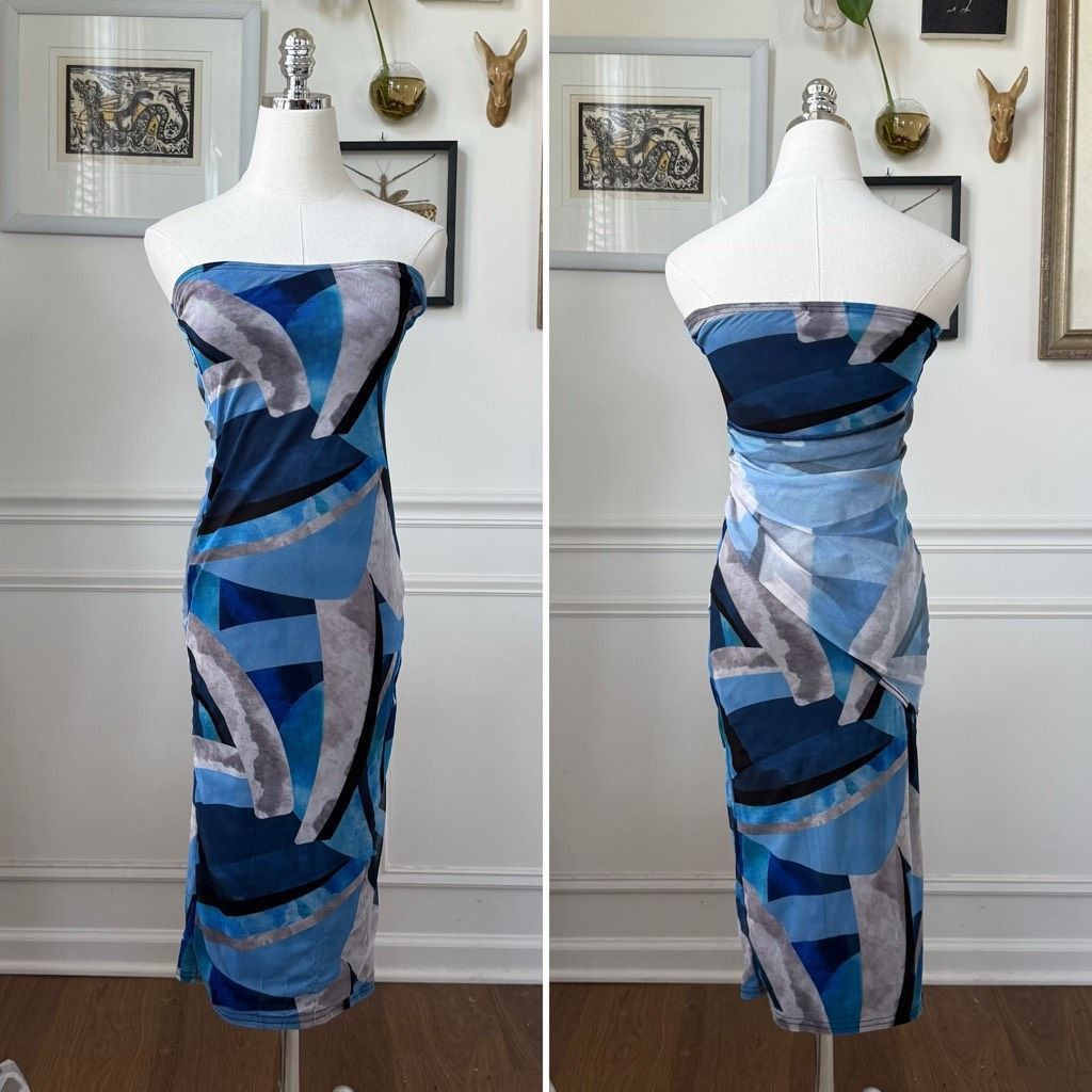 Other Pretty Little Thing Mesh Bodycon Midi Tube Dress Blue Abstract 4 Size S / US 4 / IT 40 - 1 Thumbnail