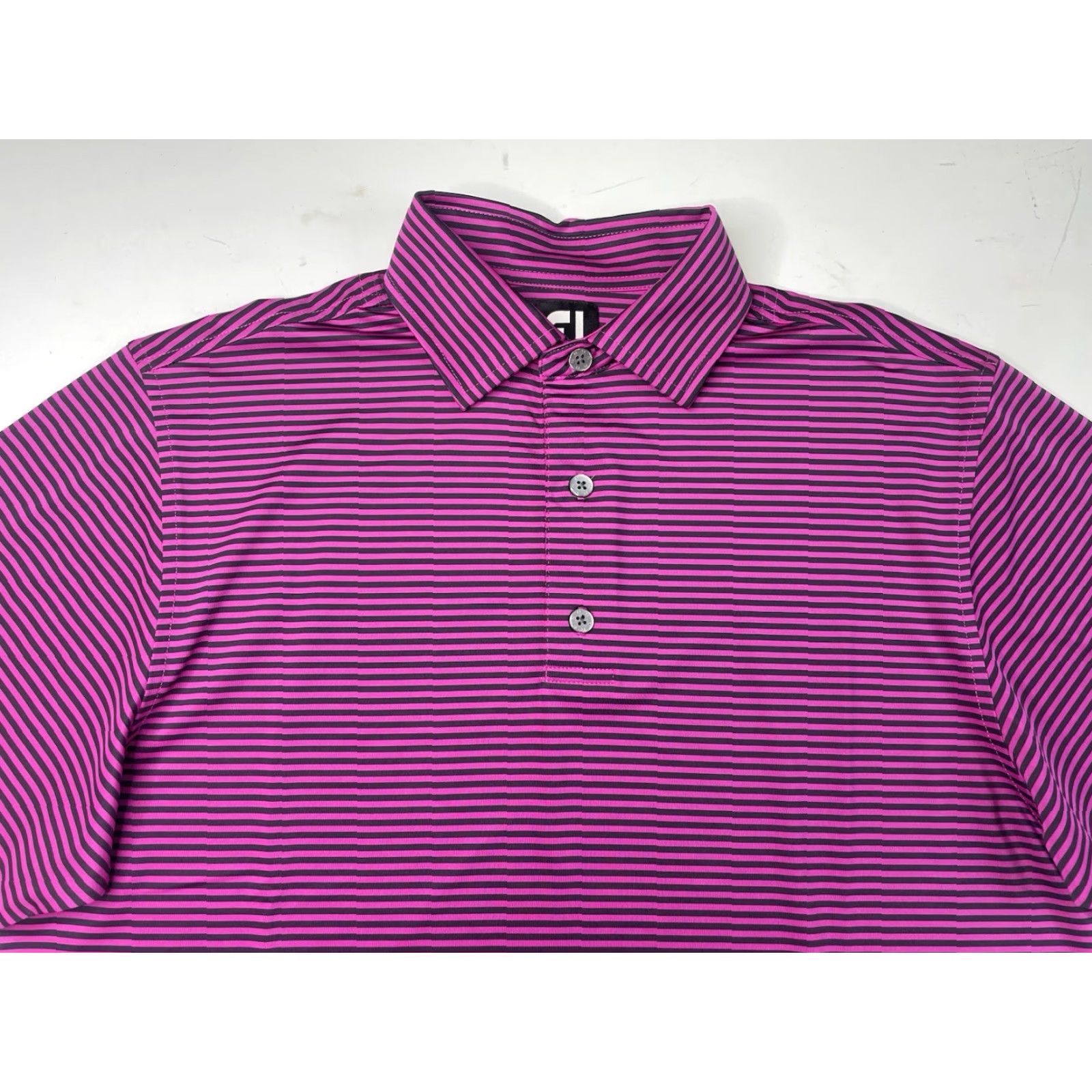 Footjoy FootJoy Polo Shirt Mens Small Golf Short Sleeve Striped Purple Black Performance Size US S / EU 44-46 / 1 - 2 Thumbnail